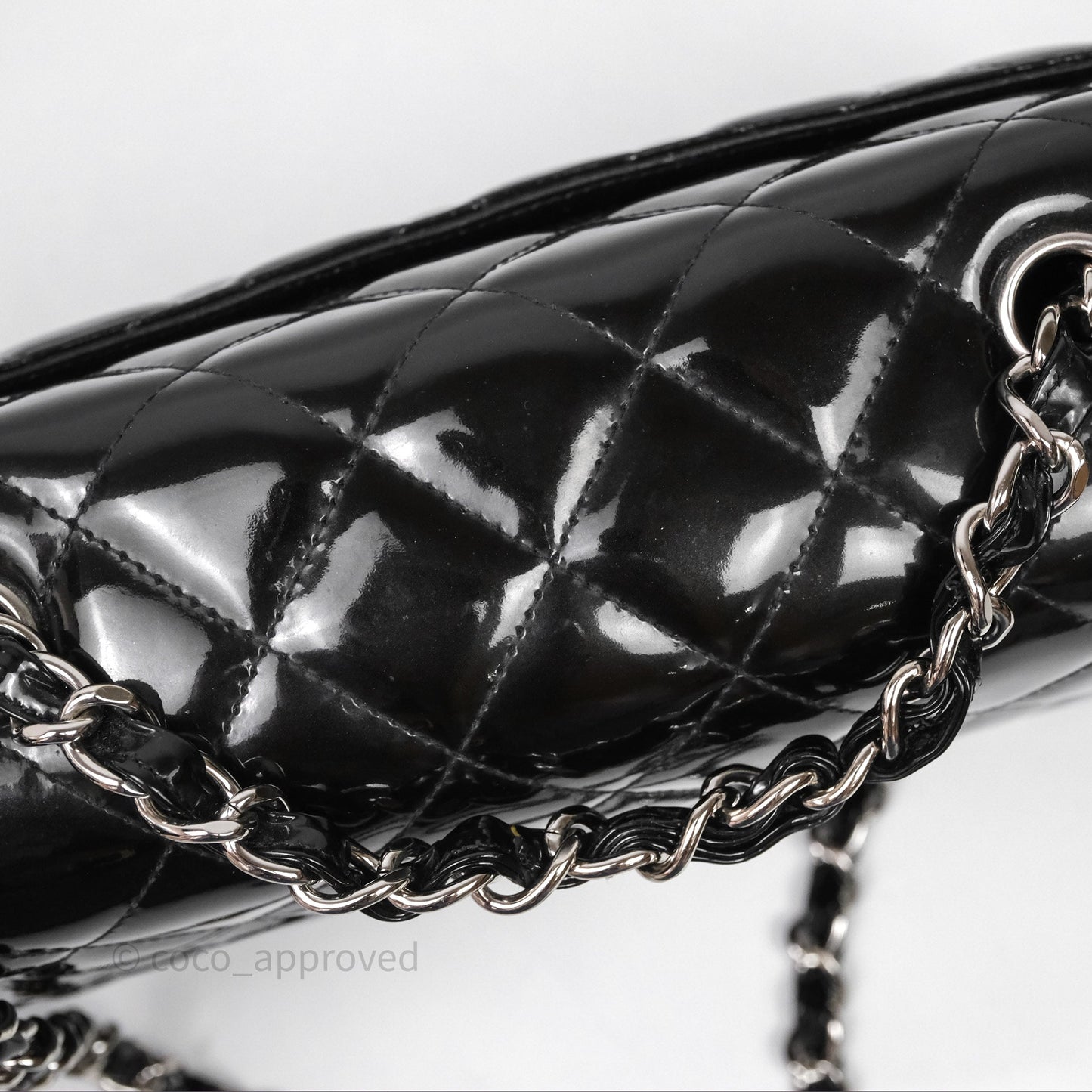 Chanel Jumbo Single Flap Black Patent Silver Hardware⁣⁣