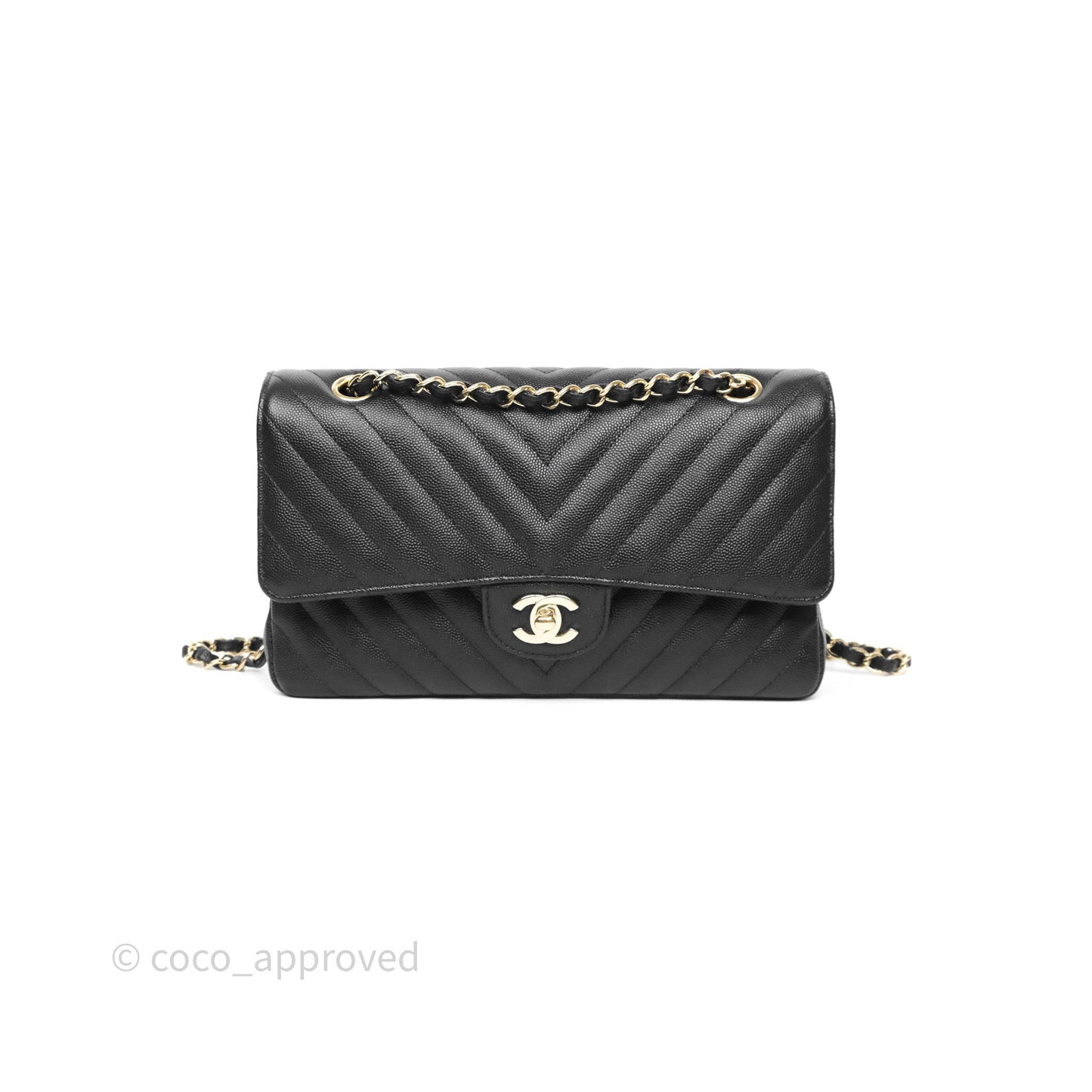 Chanel Classic M/L Medium Flap Chevron Black Caviar Gold Hardware