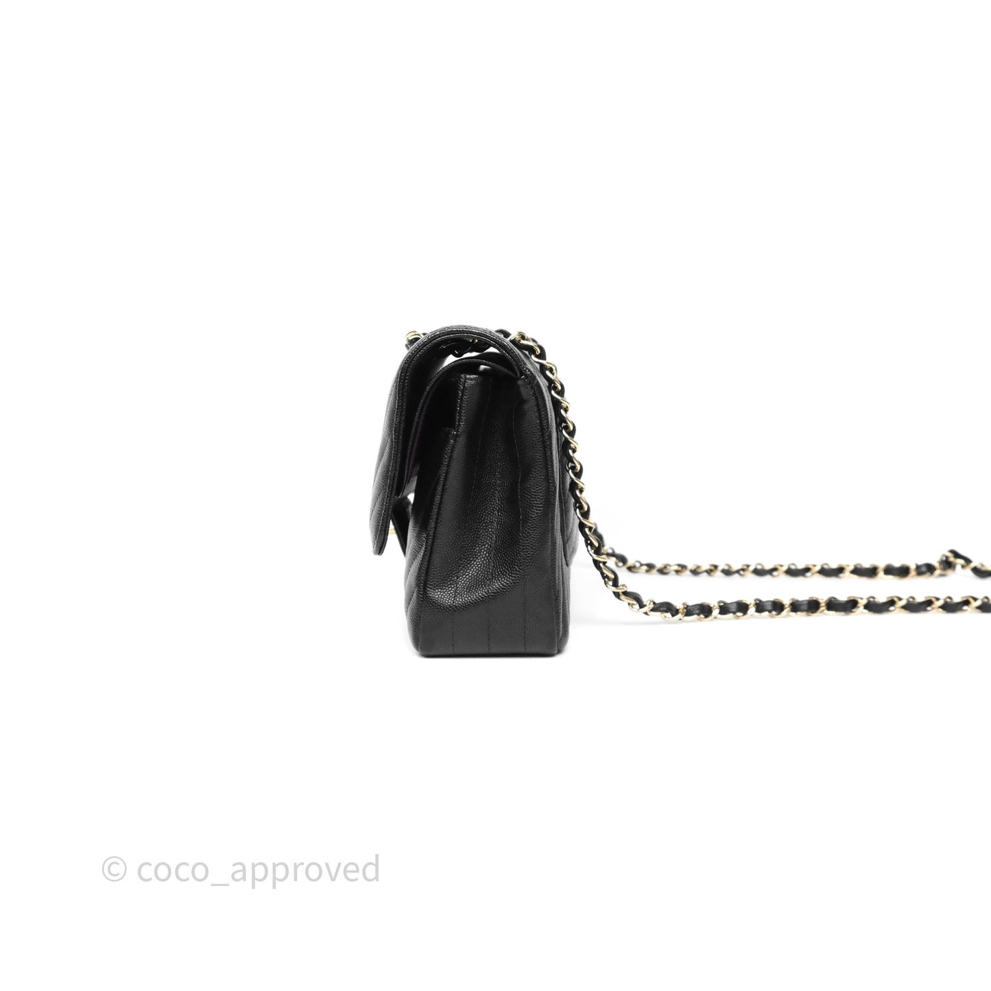 Chanel Classic M/L Medium Flap Chevron Black Caviar Gold Hardware