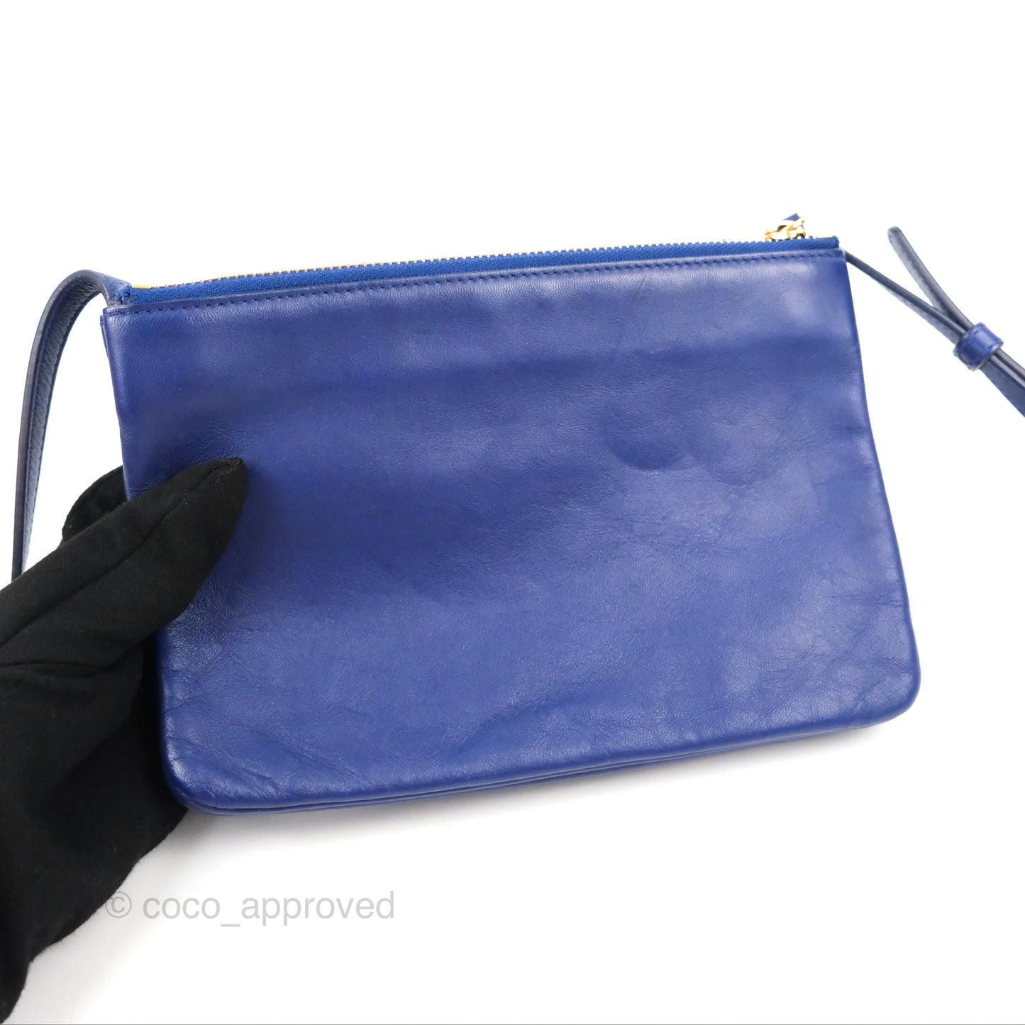 Celine Small Trio Crossbody Bag Dark Blue Lambskin Gold Hardware