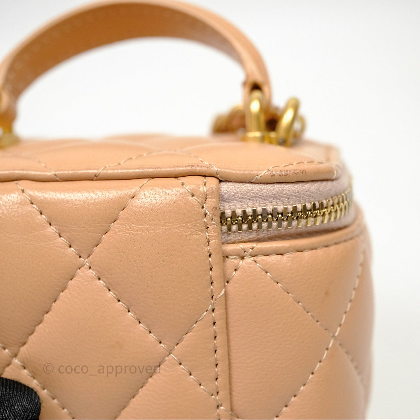 Chanel Mini Top Handle Vanity With Chain Beige Lambskin Aged Gold Hardware