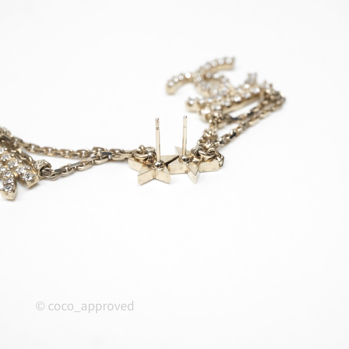 Chanel Crystal CC Star Drop Earrings Gold Tone 22S