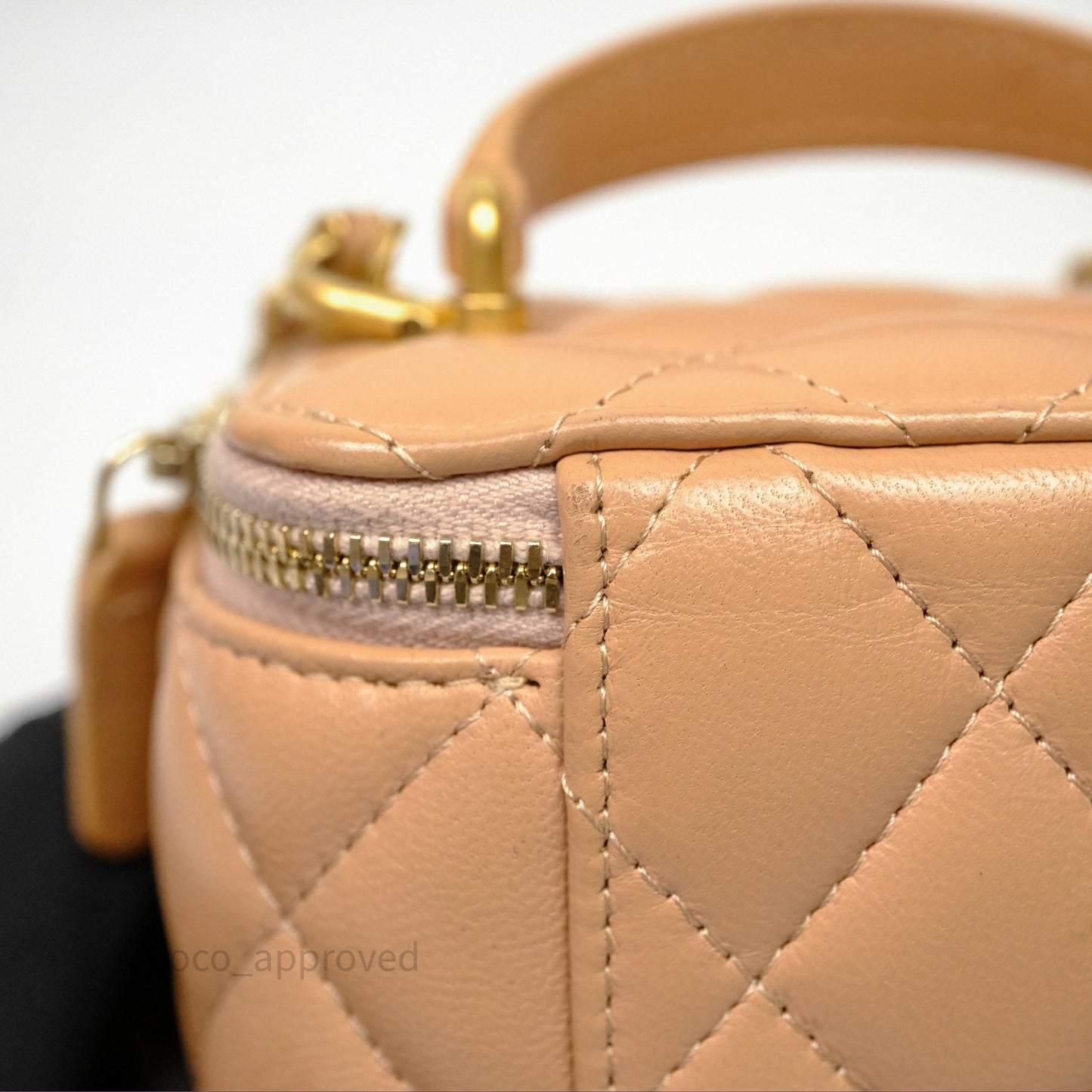 Chanel Mini Top Handle Vanity With Chain Beige Lambskin Aged Gold Hardware