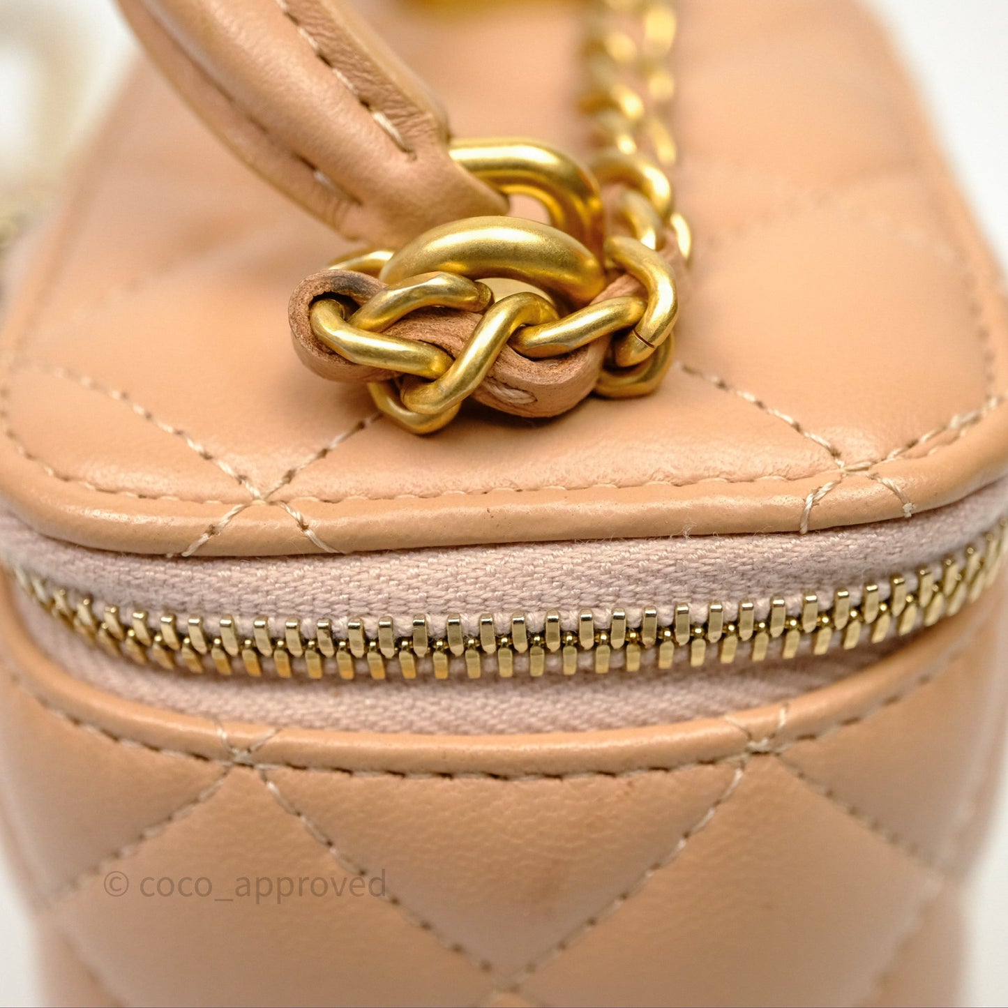 Chanel Mini Top Handle Vanity With Chain Beige Lambskin Aged Gold Hardware