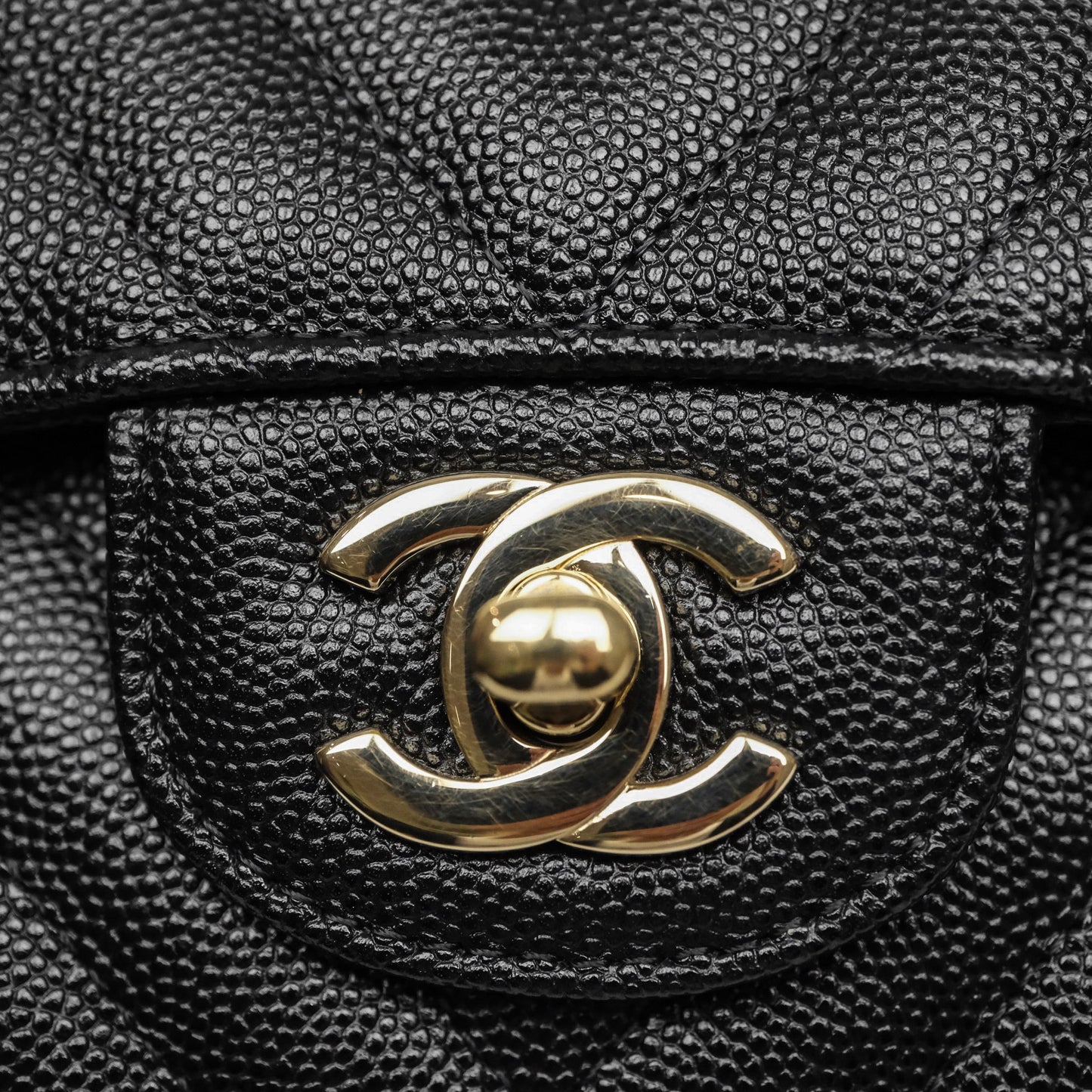 Chanel Classic M/L Medium Flap Chevron Black Caviar Gold Hardware