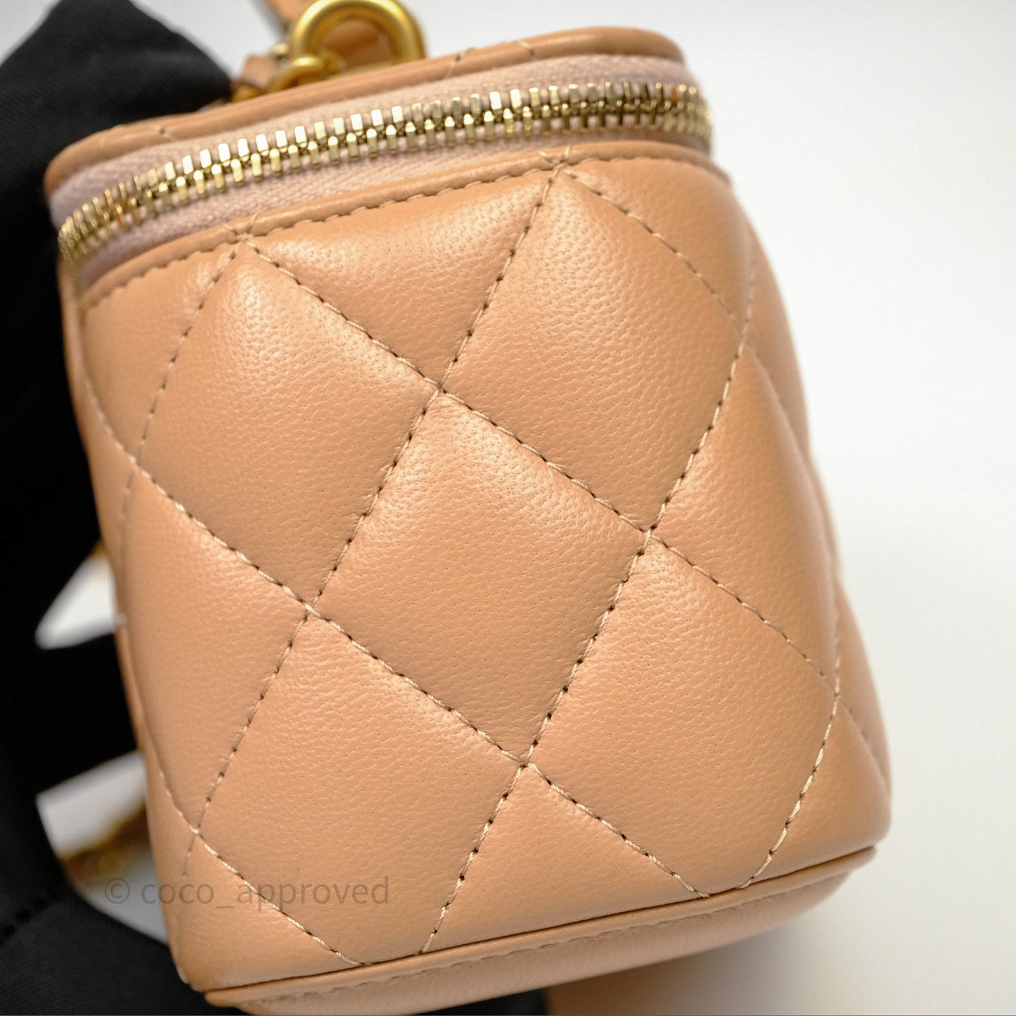 Chanel Mini Top Handle Vanity With Chain Beige Lambskin Aged Gold Hardware