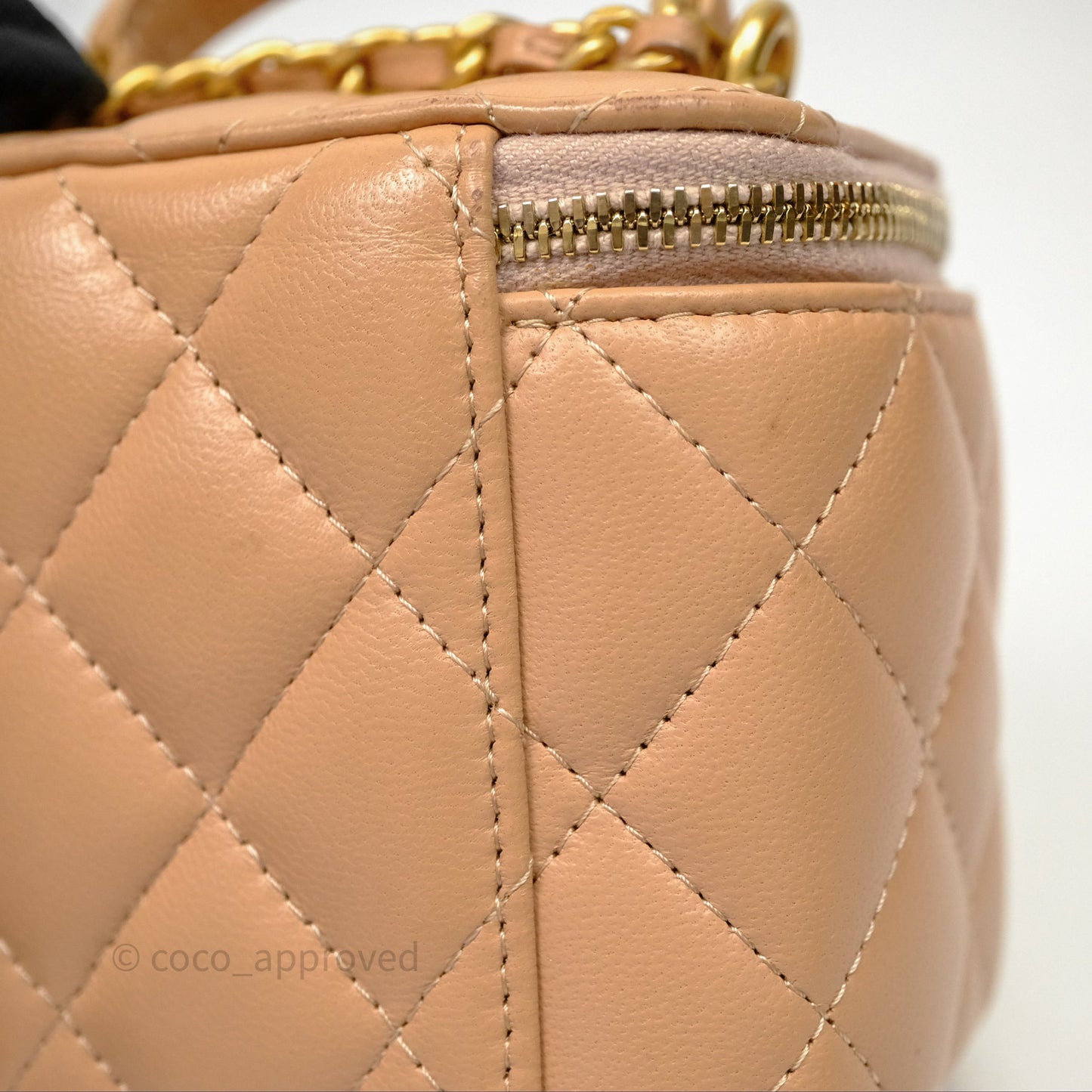 Chanel Mini Top Handle Vanity With Chain Beige Lambskin Aged Gold Hardware