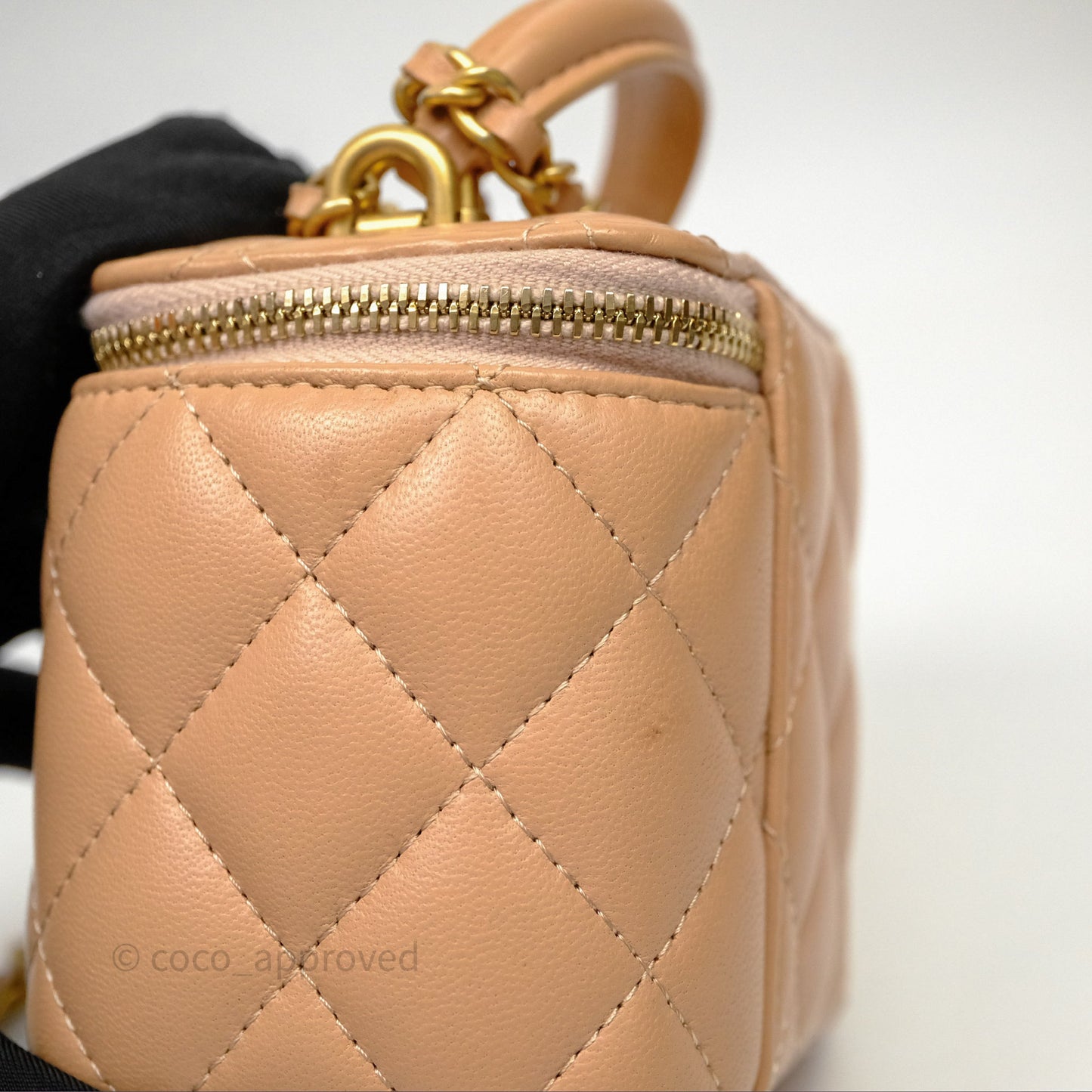 Chanel Mini Top Handle Vanity With Chain Beige Lambskin Aged Gold Hardware