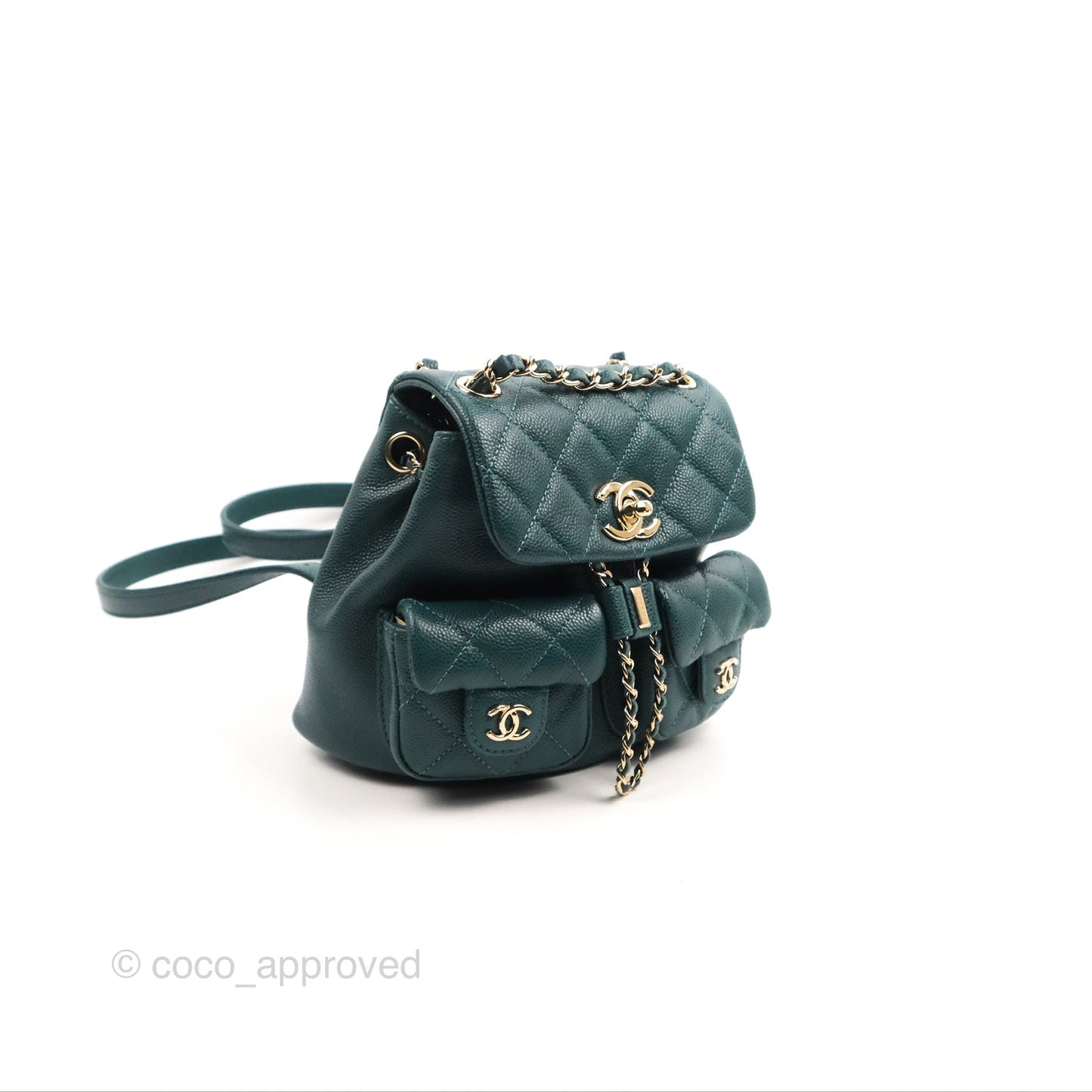 Chanel Duma Backpack Small Green Caviar Gold Hardware 23P