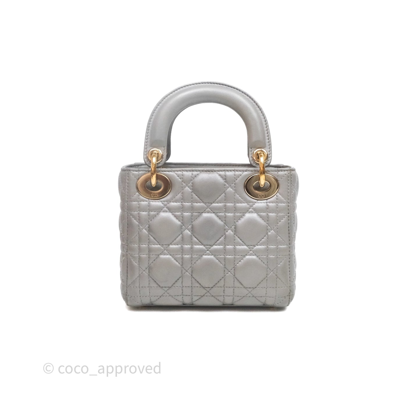 Christian Dior Mini Lady Dior Iridescent Grey Lambskin Cannage Gold Hardware