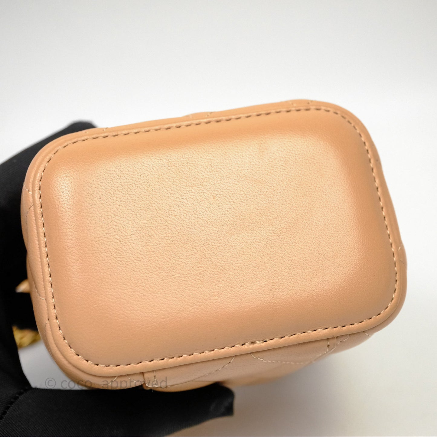 Chanel Mini Top Handle Vanity With Chain Beige Lambskin Aged Gold Hardware