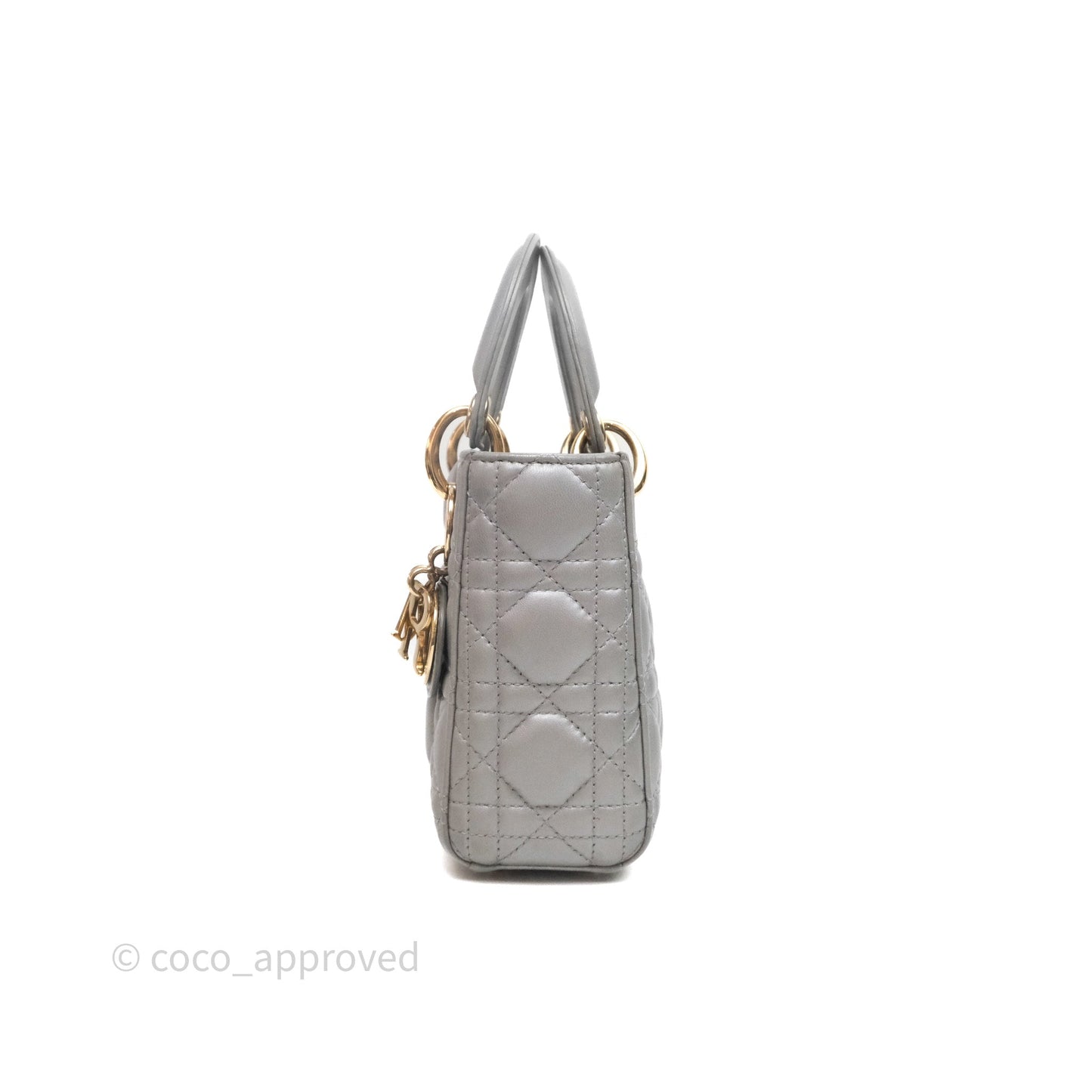 Christian Dior Mini Lady Dior Iridescent Grey Lambskin Cannage Gold Hardware
