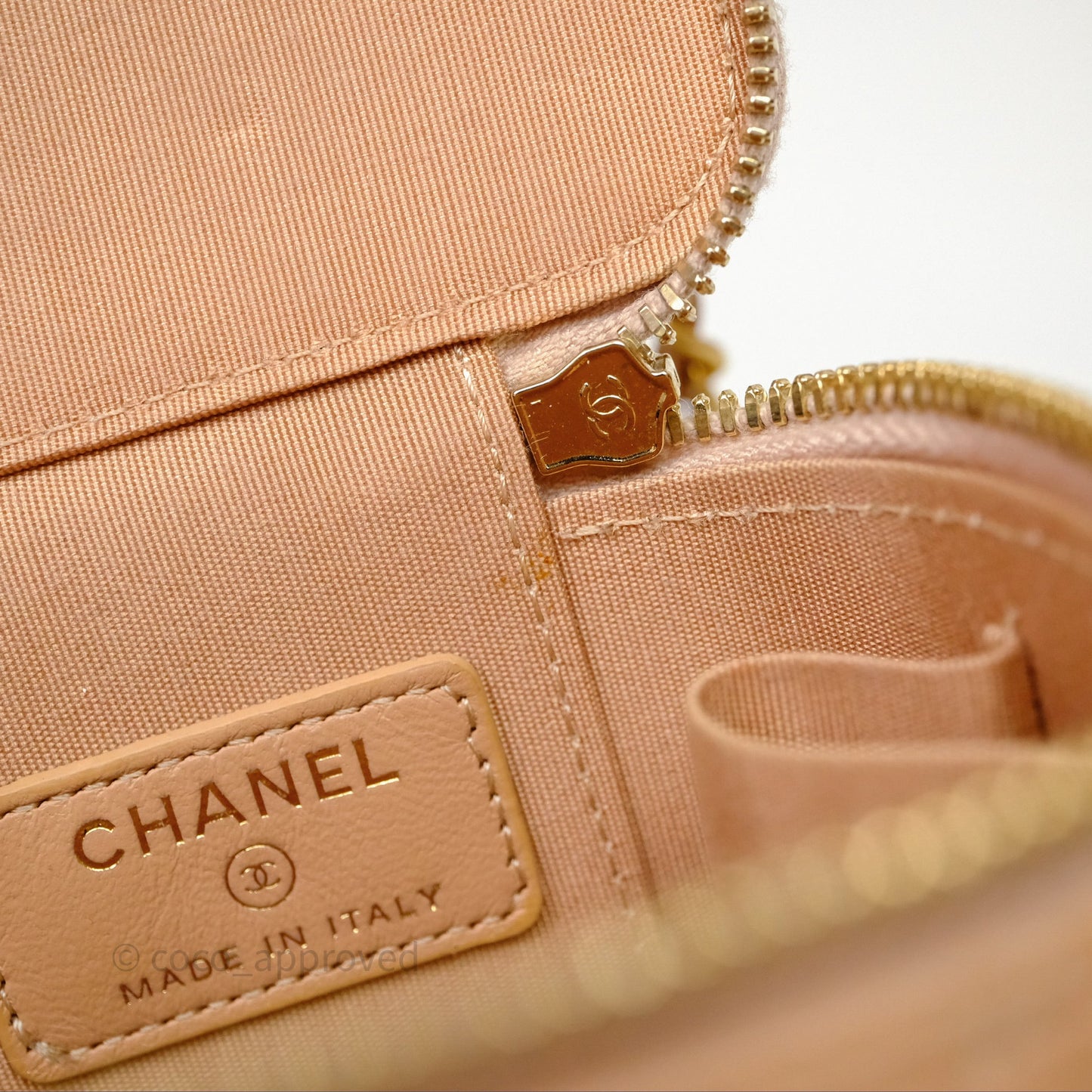 Chanel Mini Top Handle Vanity With Chain Beige Lambskin Aged Gold Hardware