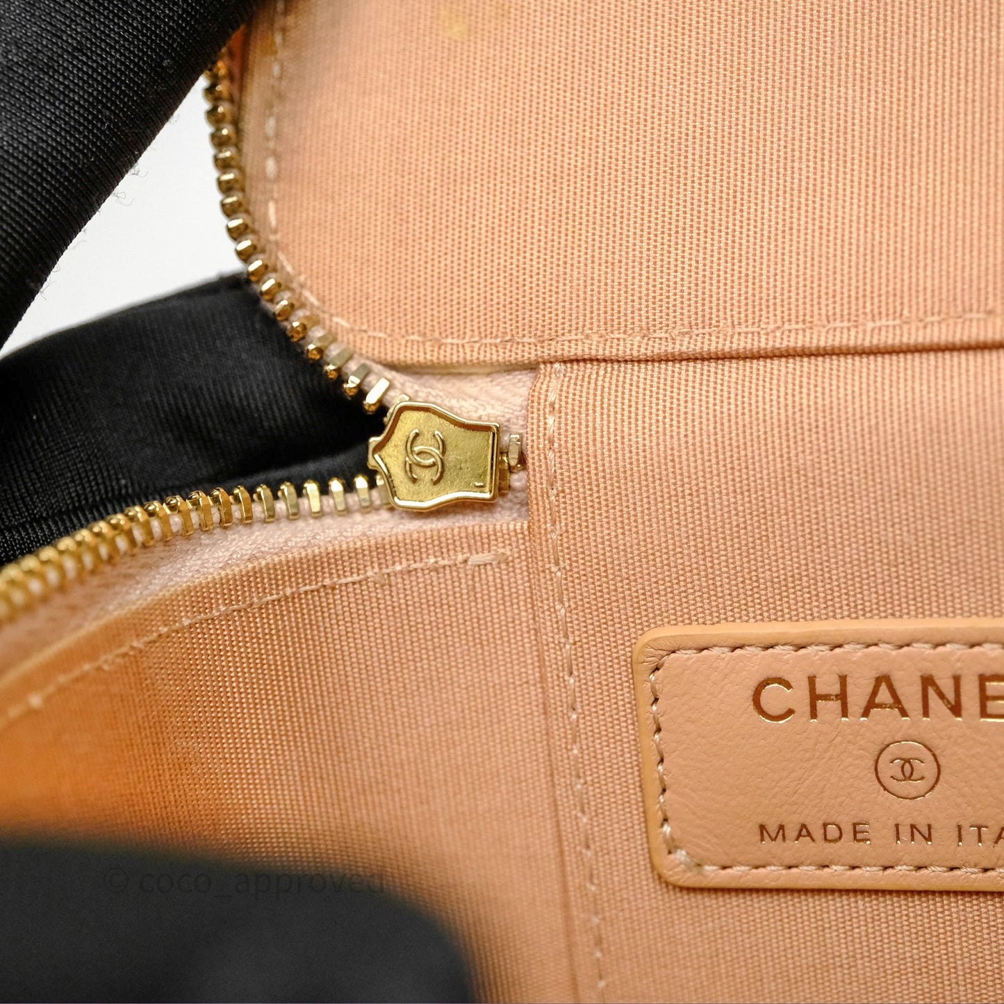 Chanel Mini Top Handle Vanity With Chain Beige Lambskin Aged Gold Hardware