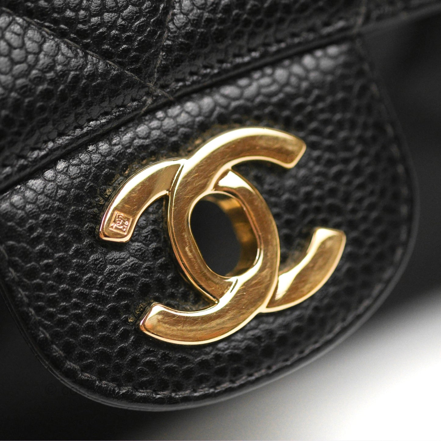 Chanel Vintage Classic M/L Medium Double Flap Black Caviar 24K Gold Hardware