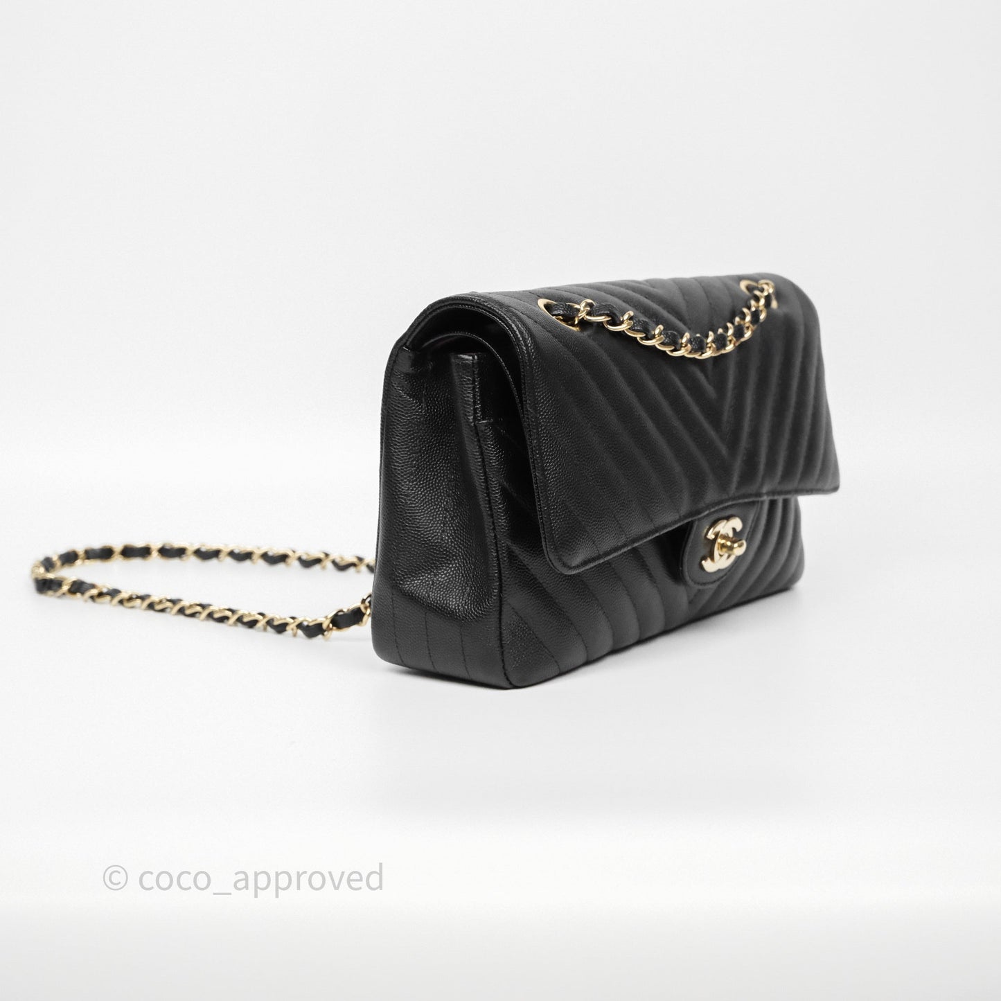 Chanel Classic M/L Medium Flap Chevron Black Caviar Gold Hardware