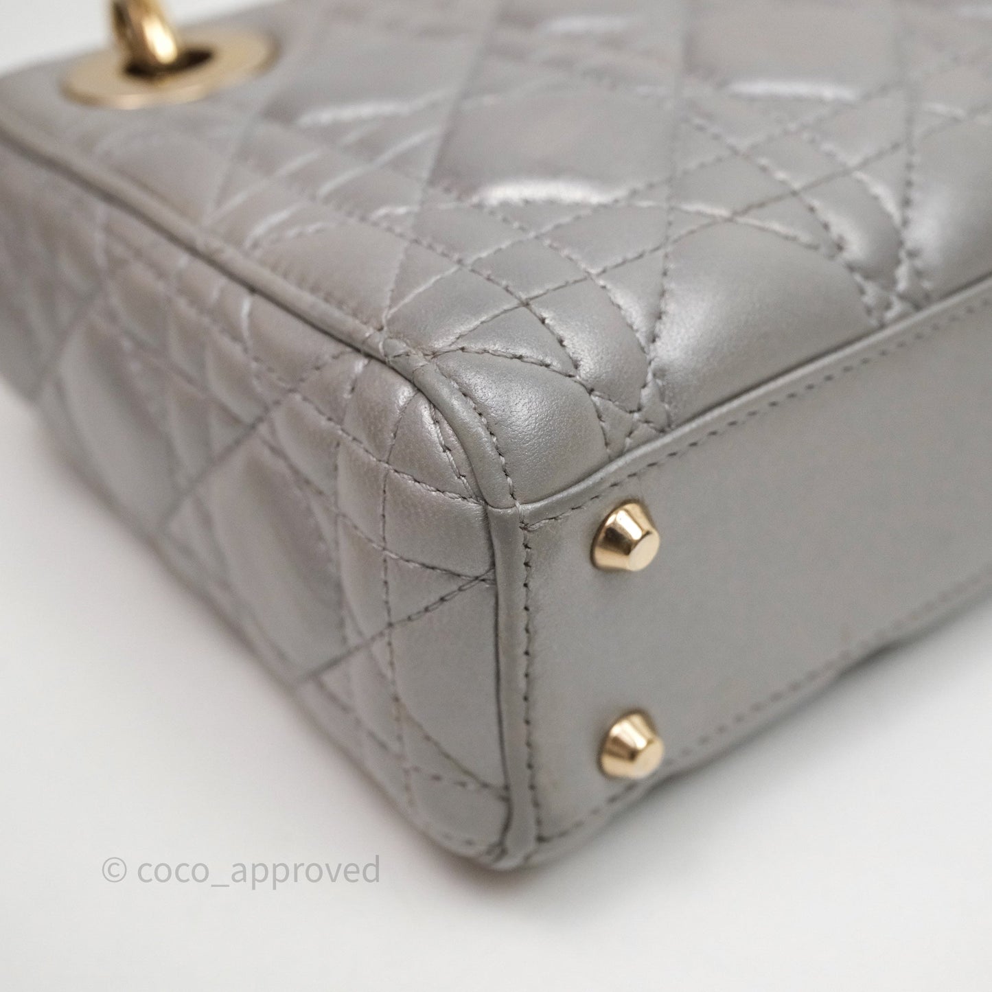 Christian Dior Mini Lady Dior Iridescent Grey Lambskin Cannage Gold Hardware