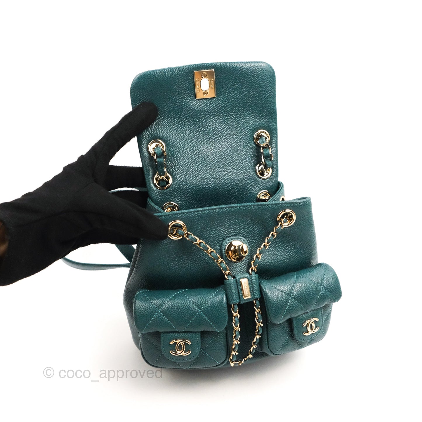 Chanel Duma Backpack Small Green Caviar Gold Hardware 23P