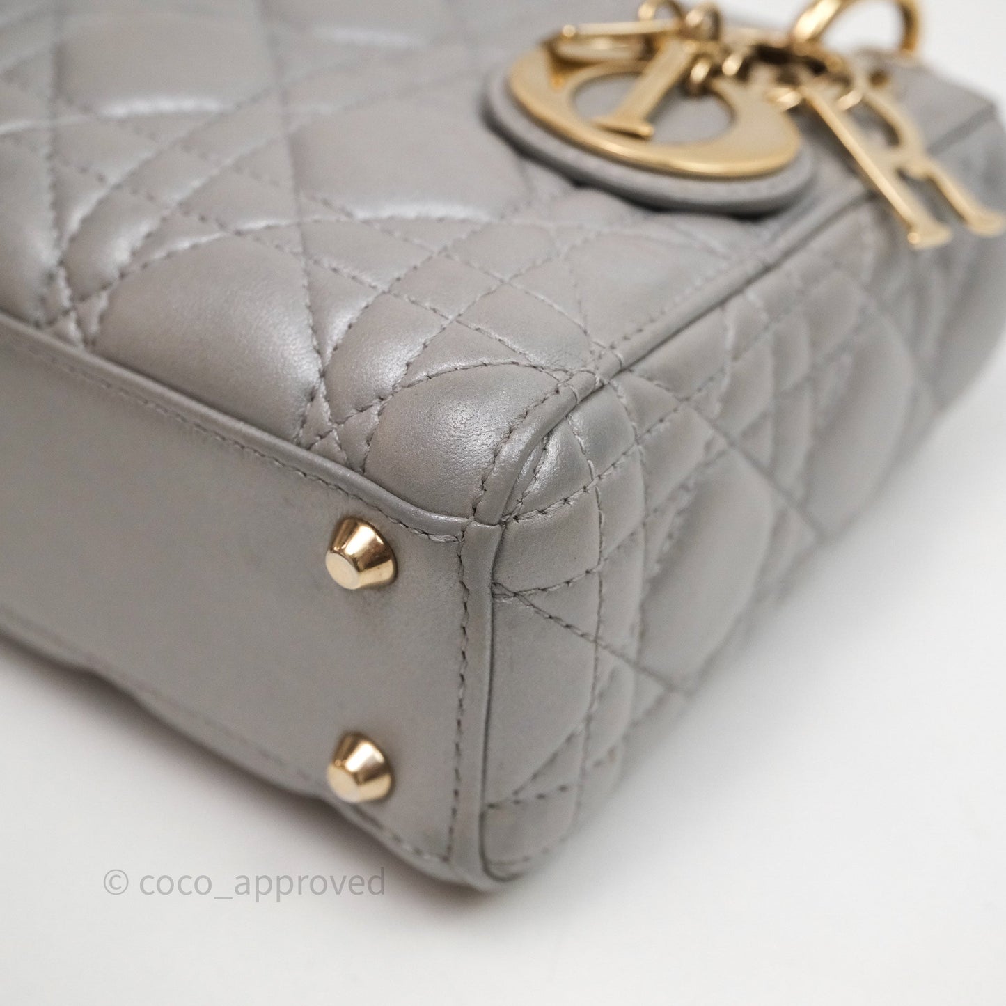 Christian Dior Mini Lady Dior Iridescent Grey Lambskin Cannage Gold Hardware