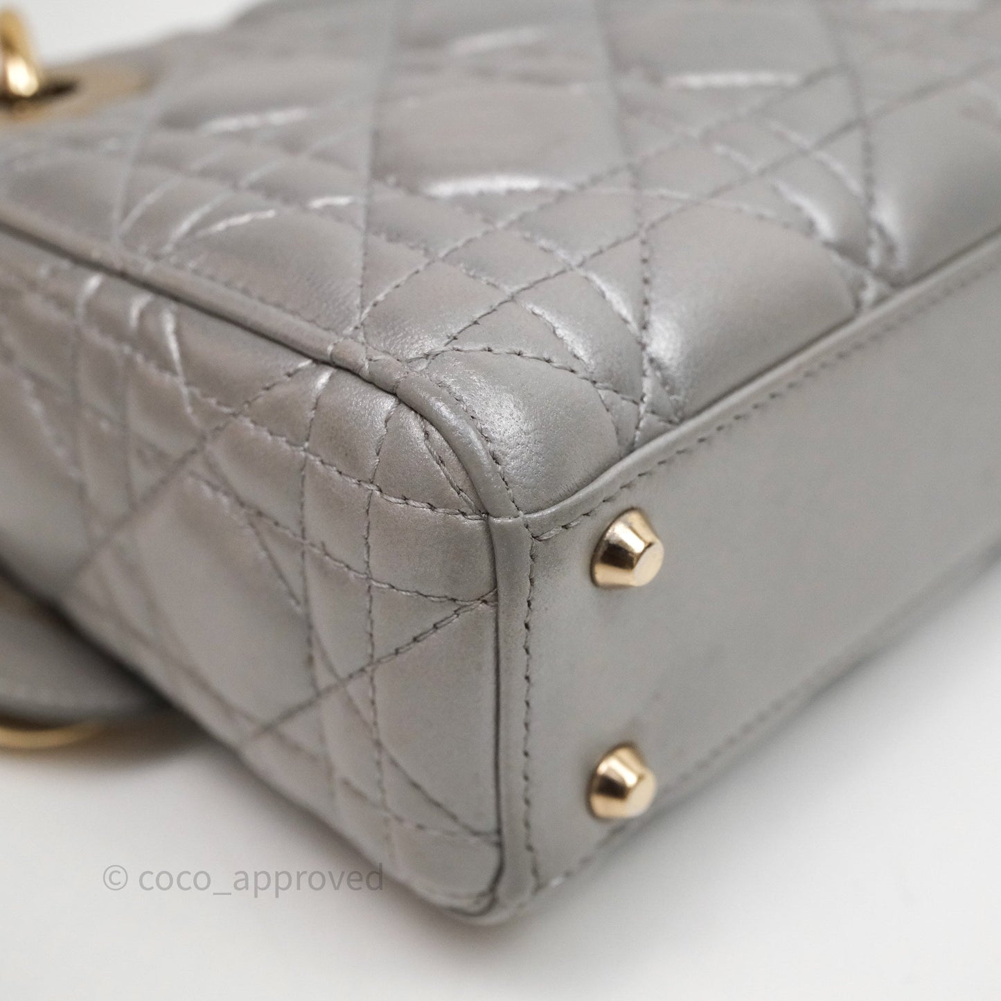 Christian Dior Mini Lady Dior Iridescent Grey Lambskin Cannage Gold Hardware