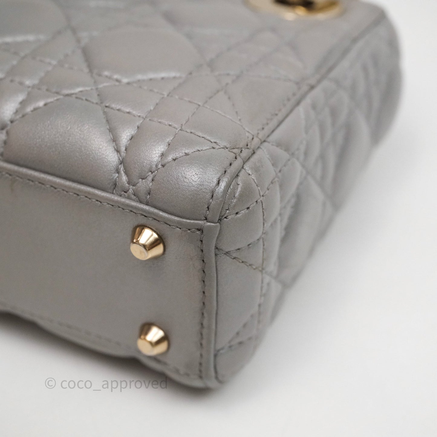 Christian Dior Mini Lady Dior Iridescent Grey Lambskin Cannage Gold Hardware