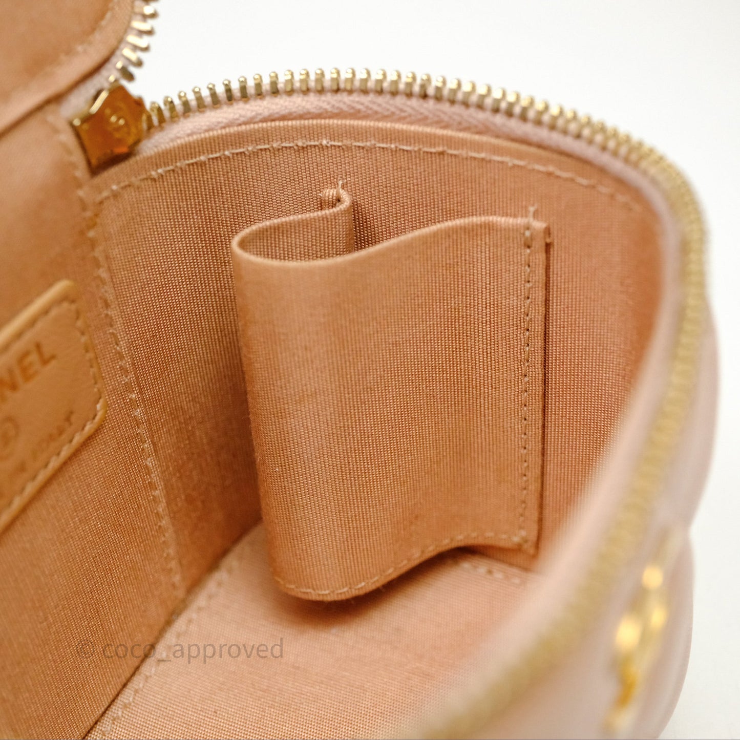 Chanel Mini Top Handle Vanity With Chain Beige Lambskin Aged Gold Hardware