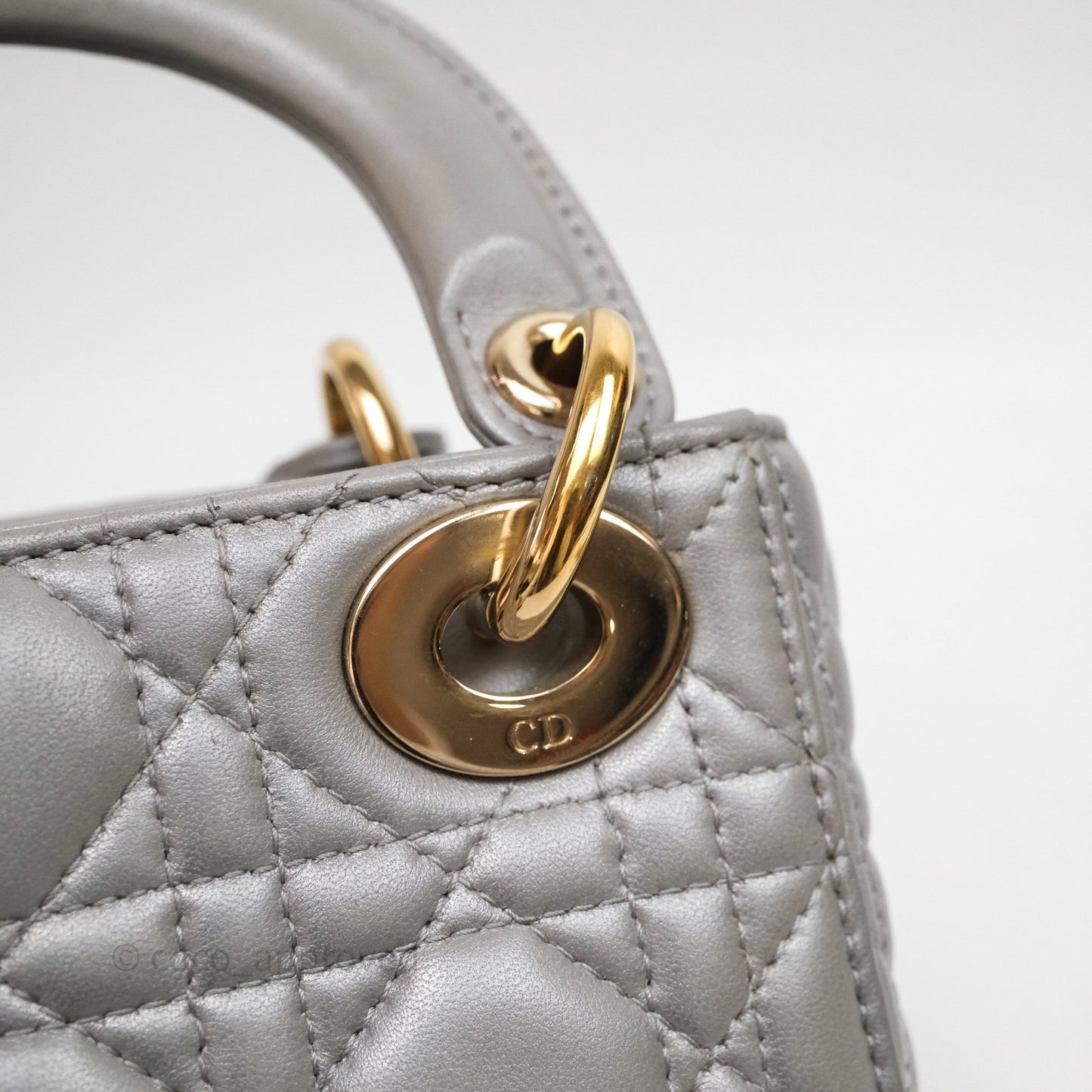 Christian Dior Mini Lady Dior Iridescent Grey Lambskin Cannage Gold Hardware