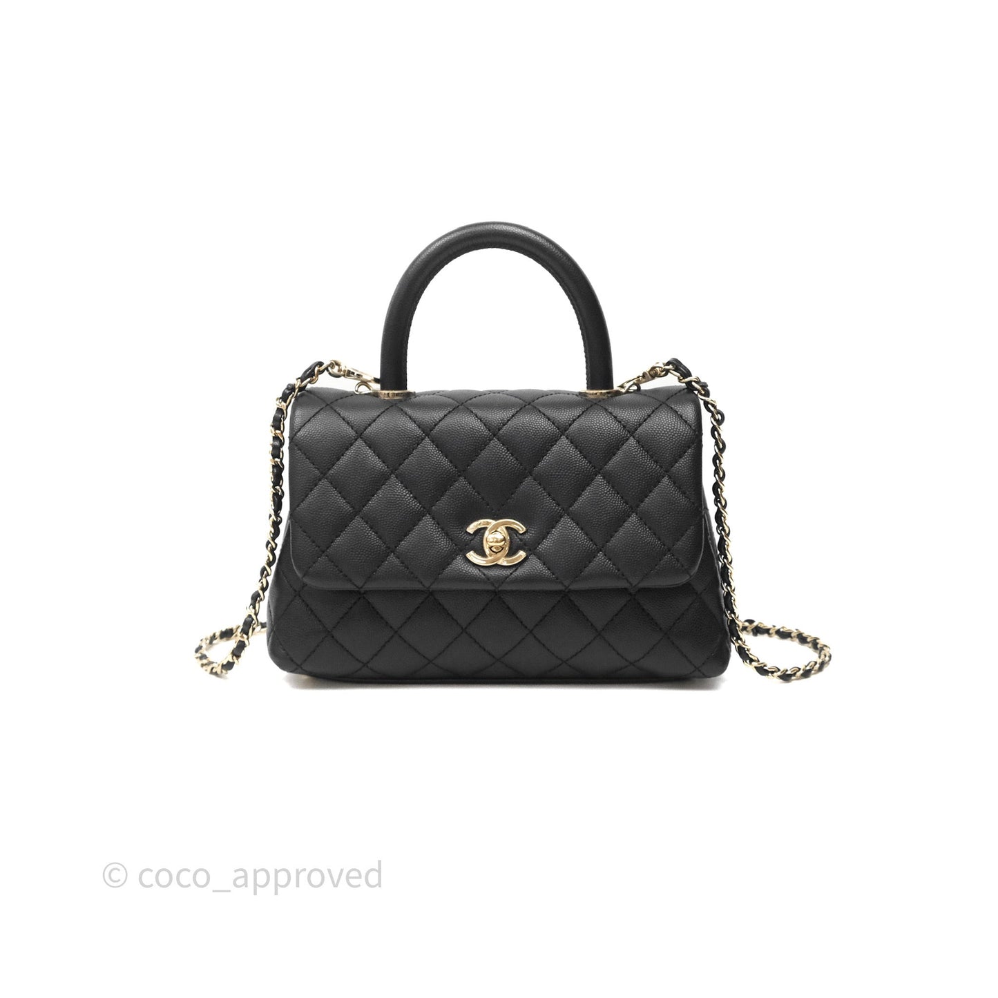 Chanel Small Coco Handle Quilted Black Caviar Gold Hardware