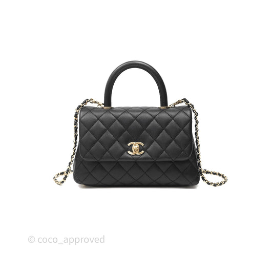 Chanel Small Coco Handle Quilted Black Caviar Gold Hardware