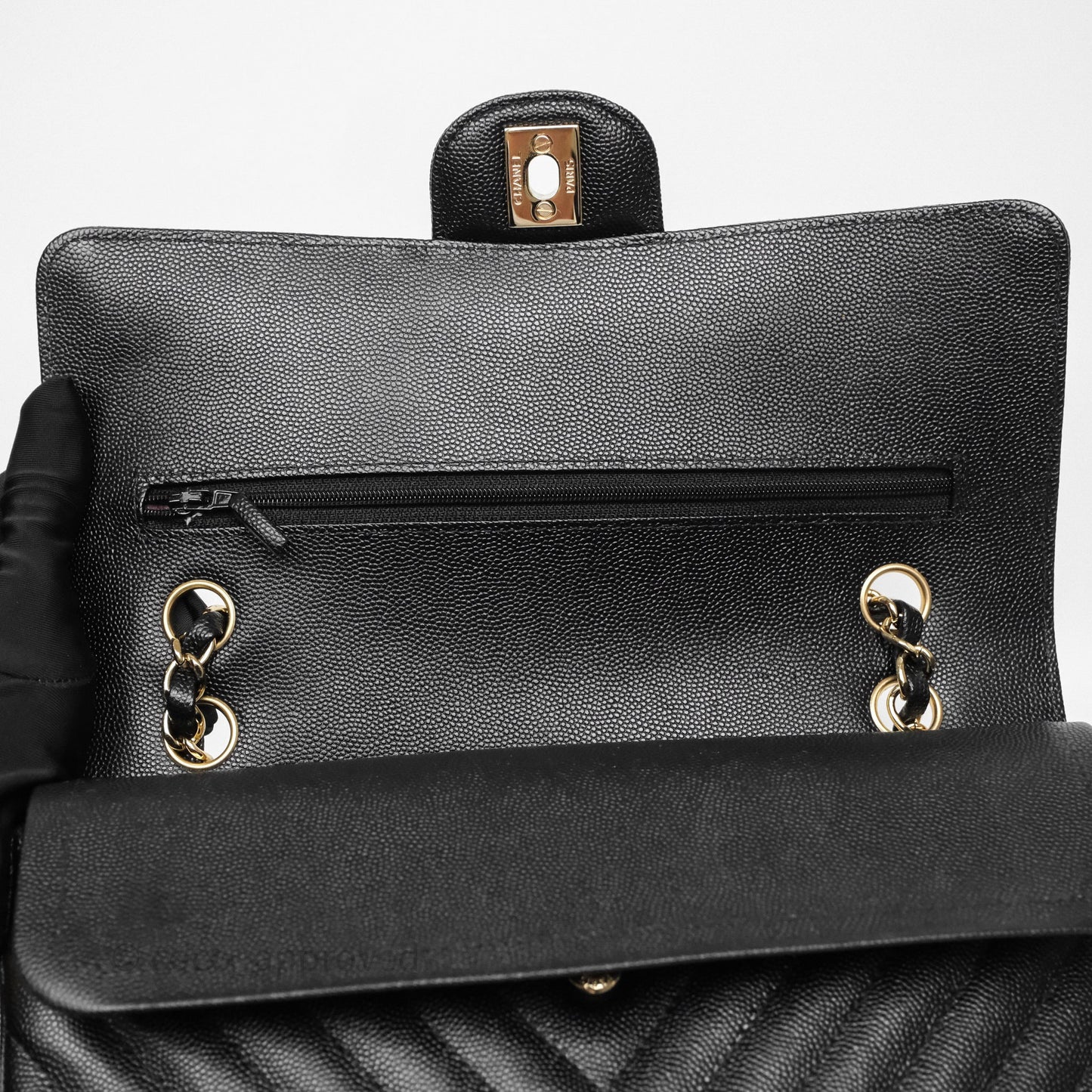 Chanel Classic M/L Medium Flap Chevron Black Caviar Gold Hardware