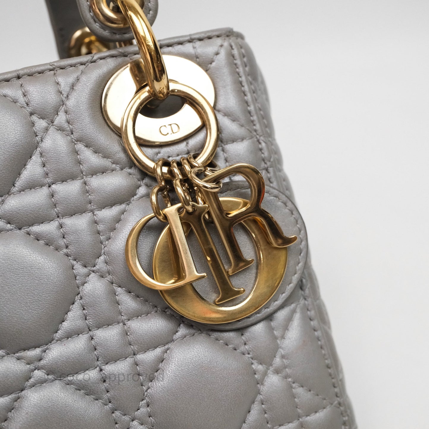 Christian Dior Mini Lady Dior Iridescent Grey Lambskin Cannage Gold Hardware