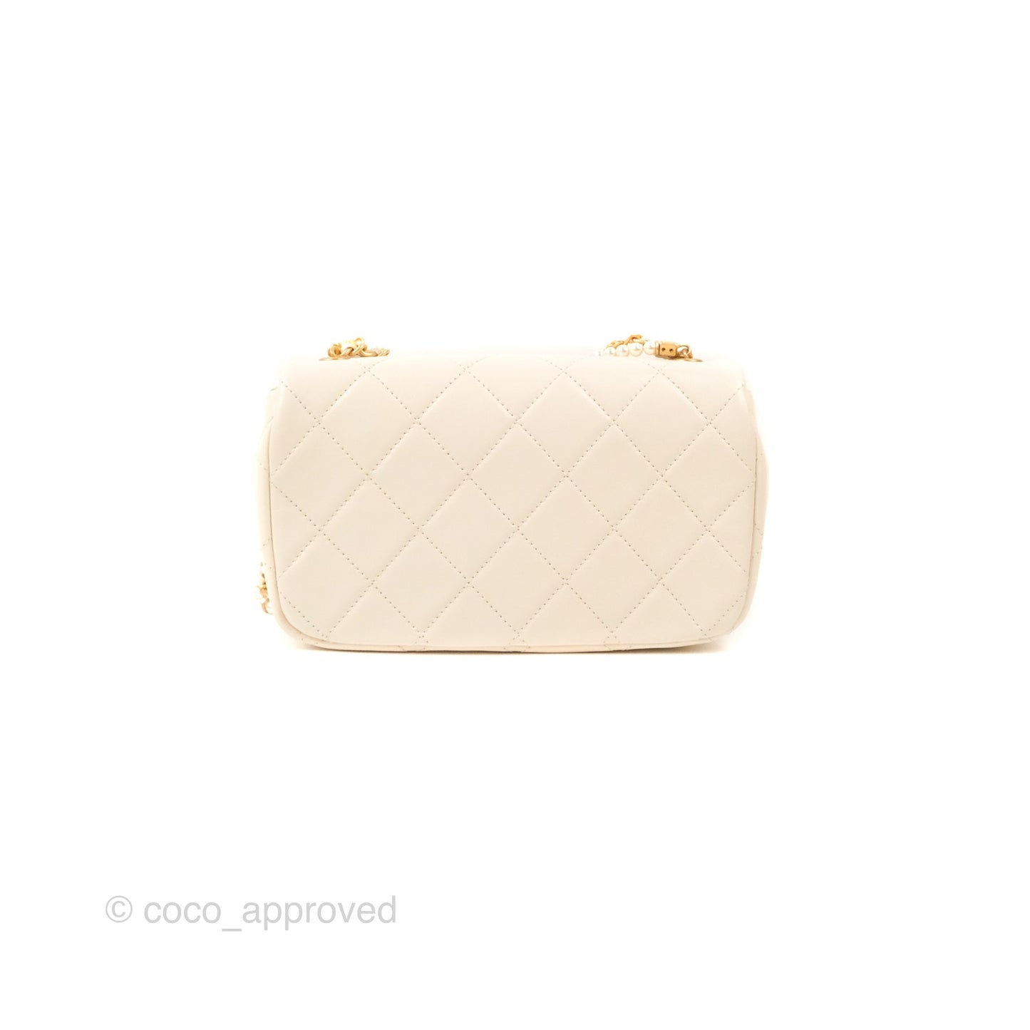 Chanel Mini Rectangular With Pearl Strap Quilted White Goatskin Aged Gold Hardware