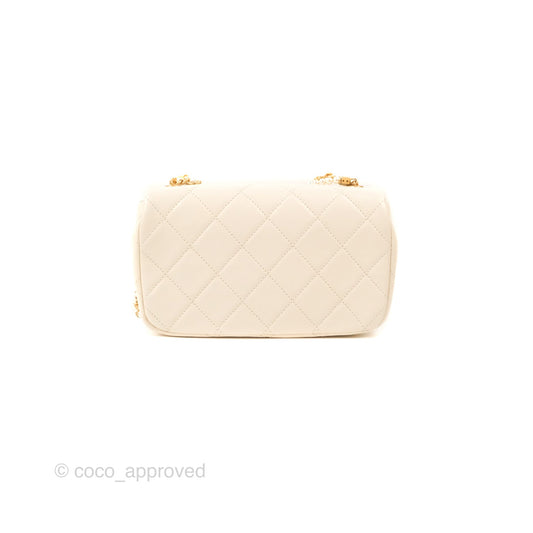 Chanel Mini Rectangular With Pearl Strap Quilted White Goatskin Aged Gold Hardware