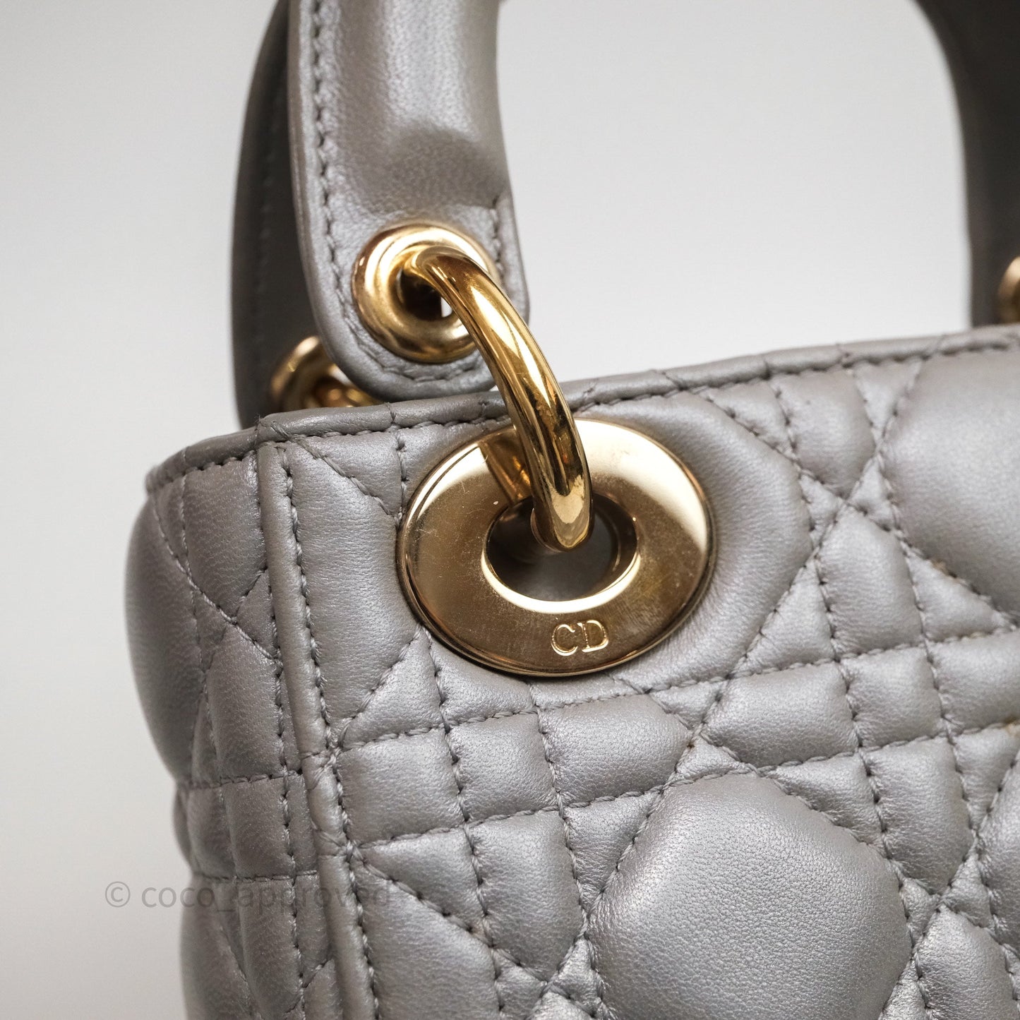 Christian Dior Mini Lady Dior Iridescent Grey Lambskin Cannage Gold Hardware