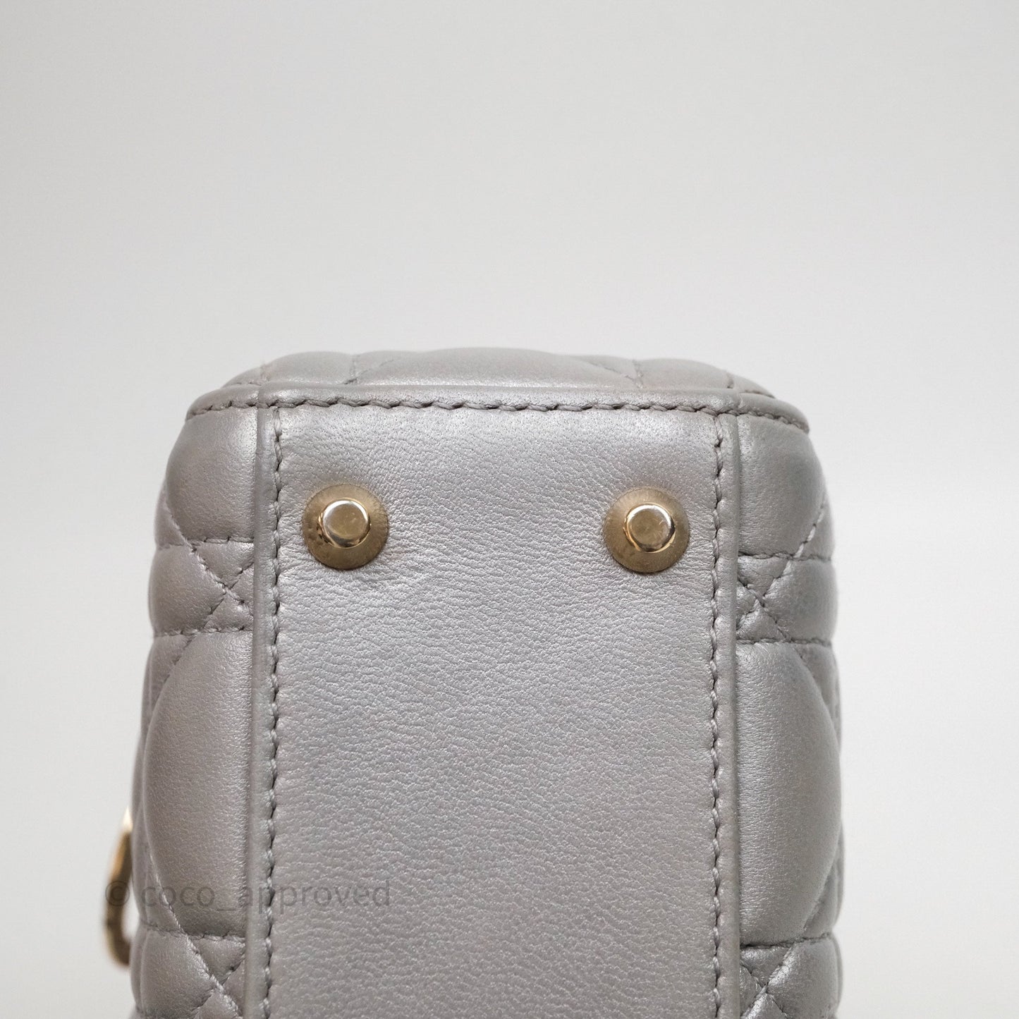 Christian Dior Mini Lady Dior Iridescent Grey Lambskin Cannage Gold Hardware