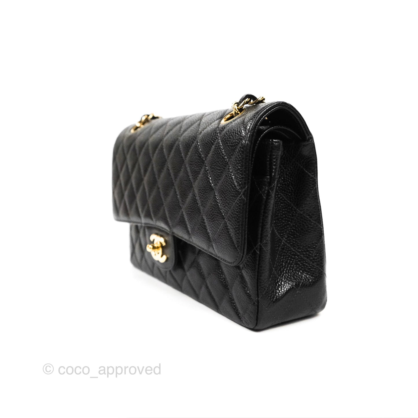Chanel Vintage Classic M/L Medium Double Flap Black Caviar 24K Gold Hardware