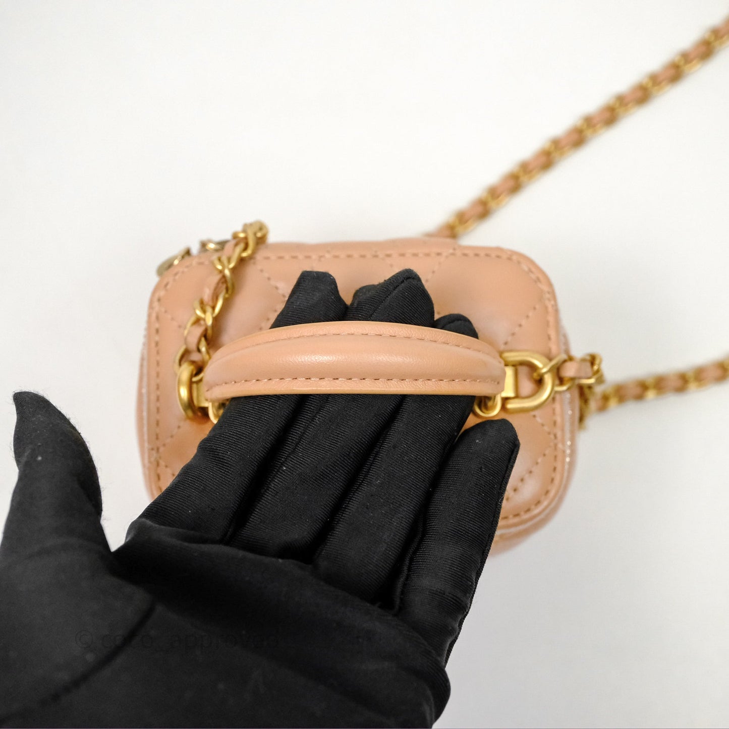 Chanel Mini Top Handle Vanity With Chain Beige Lambskin Aged Gold Hardware