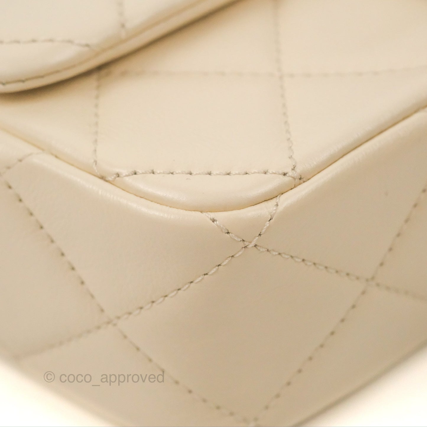 Chanel Mini Rectangular With Pearl Strap Quilted White Goatskin Aged Gold Hardware
