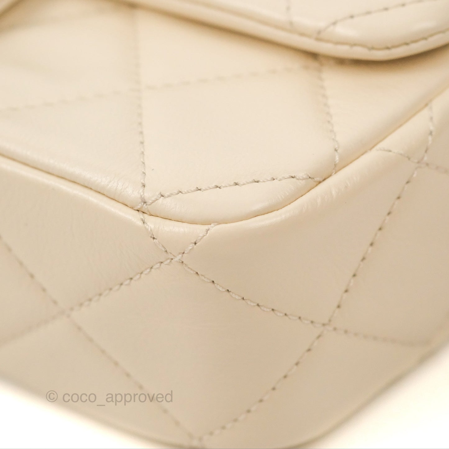 Chanel Mini Rectangular With Pearl Strap Quilted White Goatskin Aged Gold Hardware