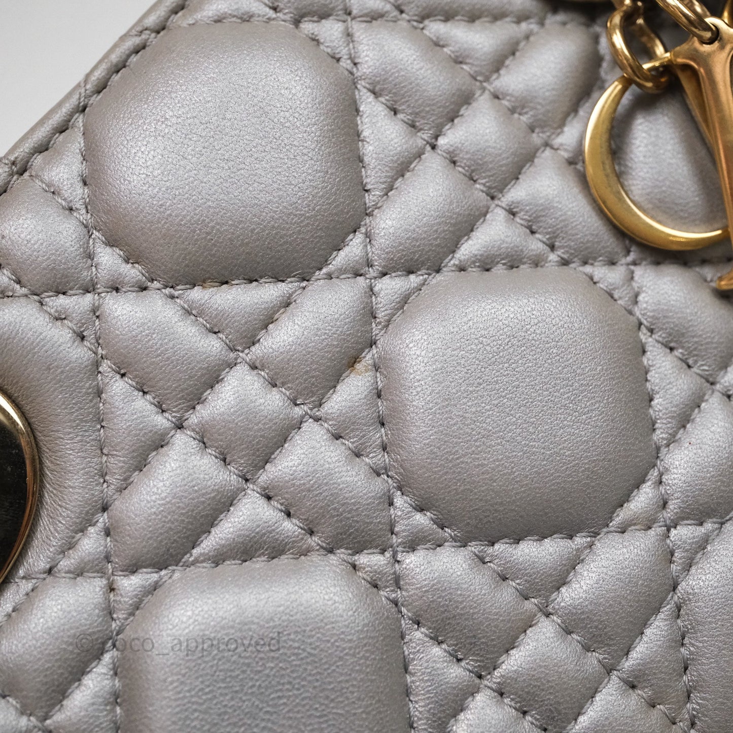 Christian Dior Mini Lady Dior Iridescent Grey Lambskin Cannage Gold Hardware