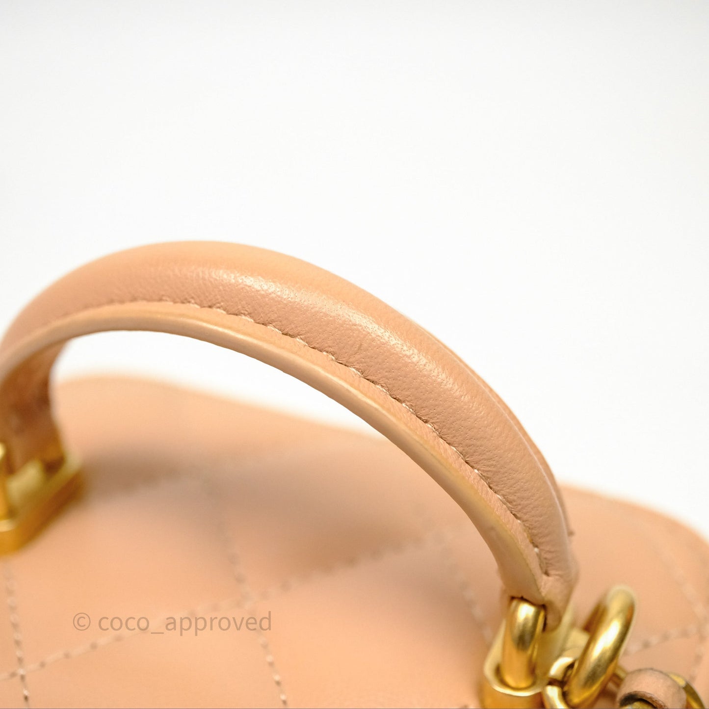 Chanel Mini Top Handle Vanity With Chain Beige Lambskin Aged Gold Hardware