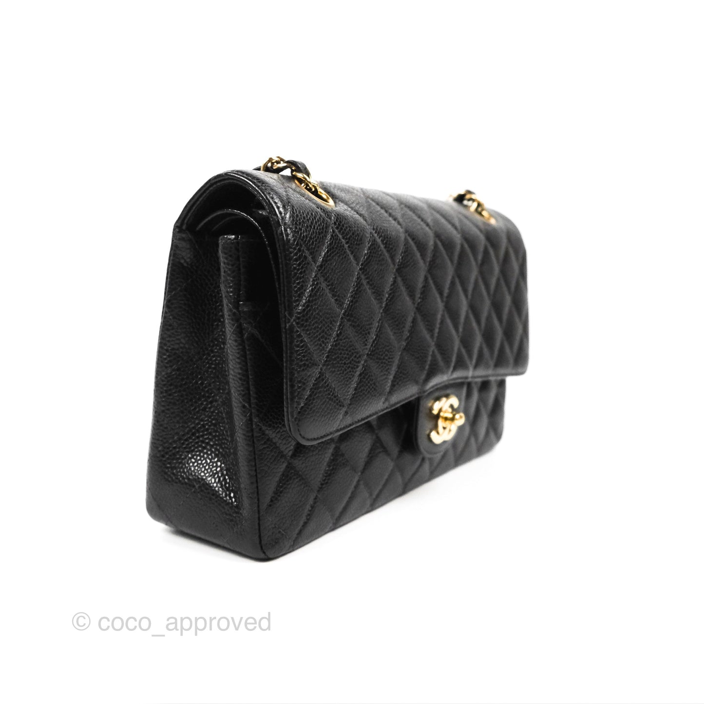 Chanel Vintage Classic M/L Medium Double Flap Black Caviar 24K Gold Hardware