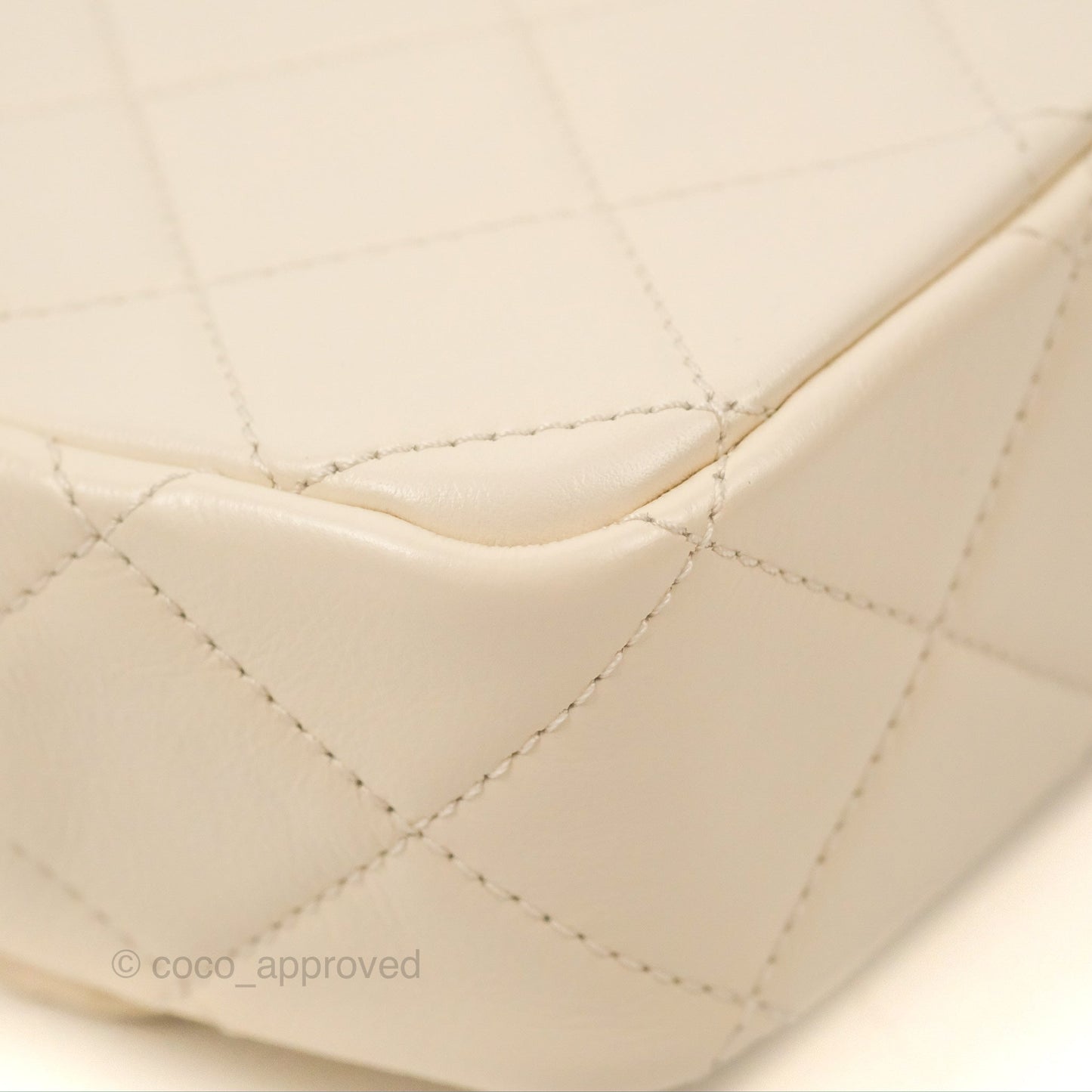 Chanel Mini Rectangular With Pearl Strap Quilted White Goatskin Aged Gold Hardware