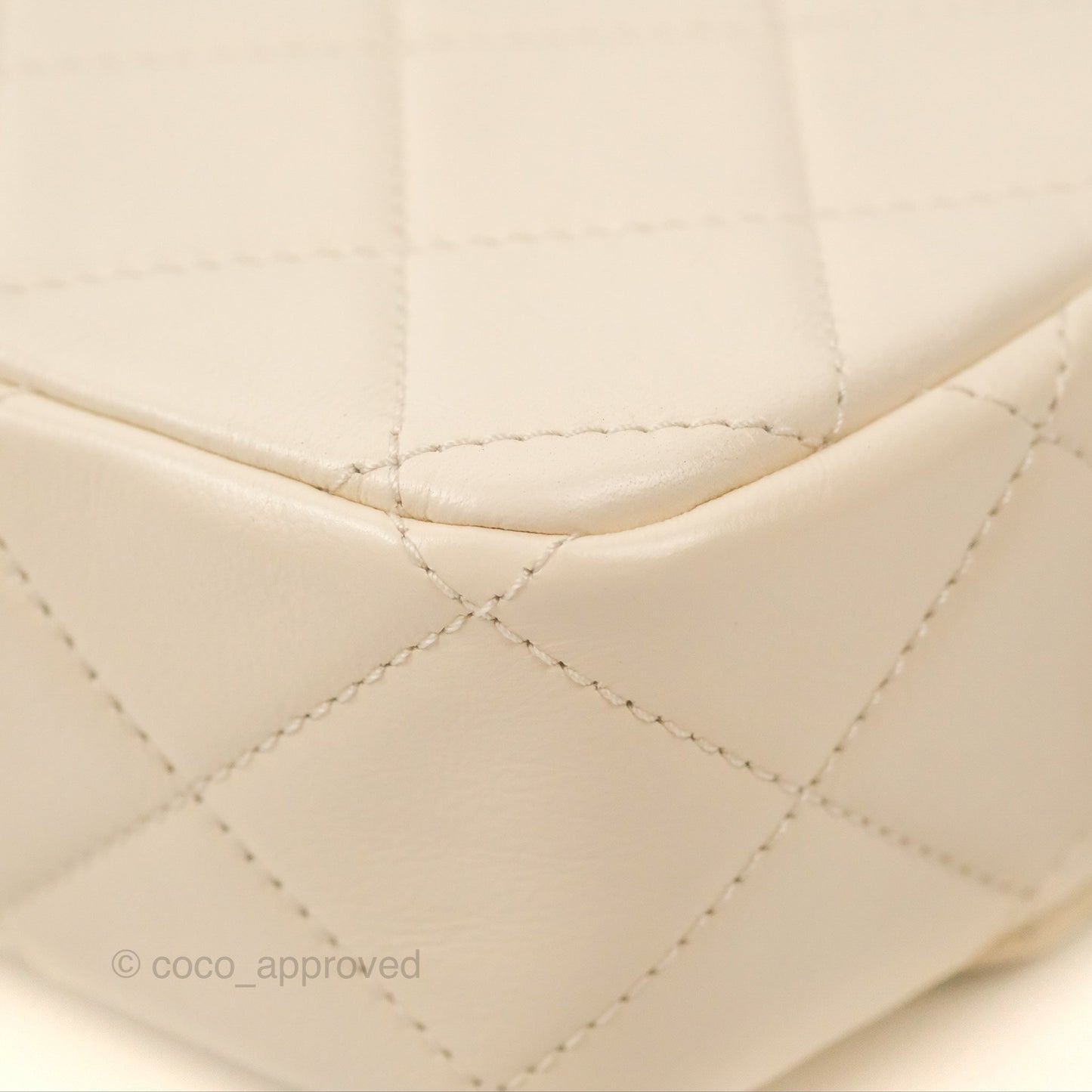 Chanel Mini Rectangular With Pearl Strap Quilted White Goatskin Aged Gold Hardware