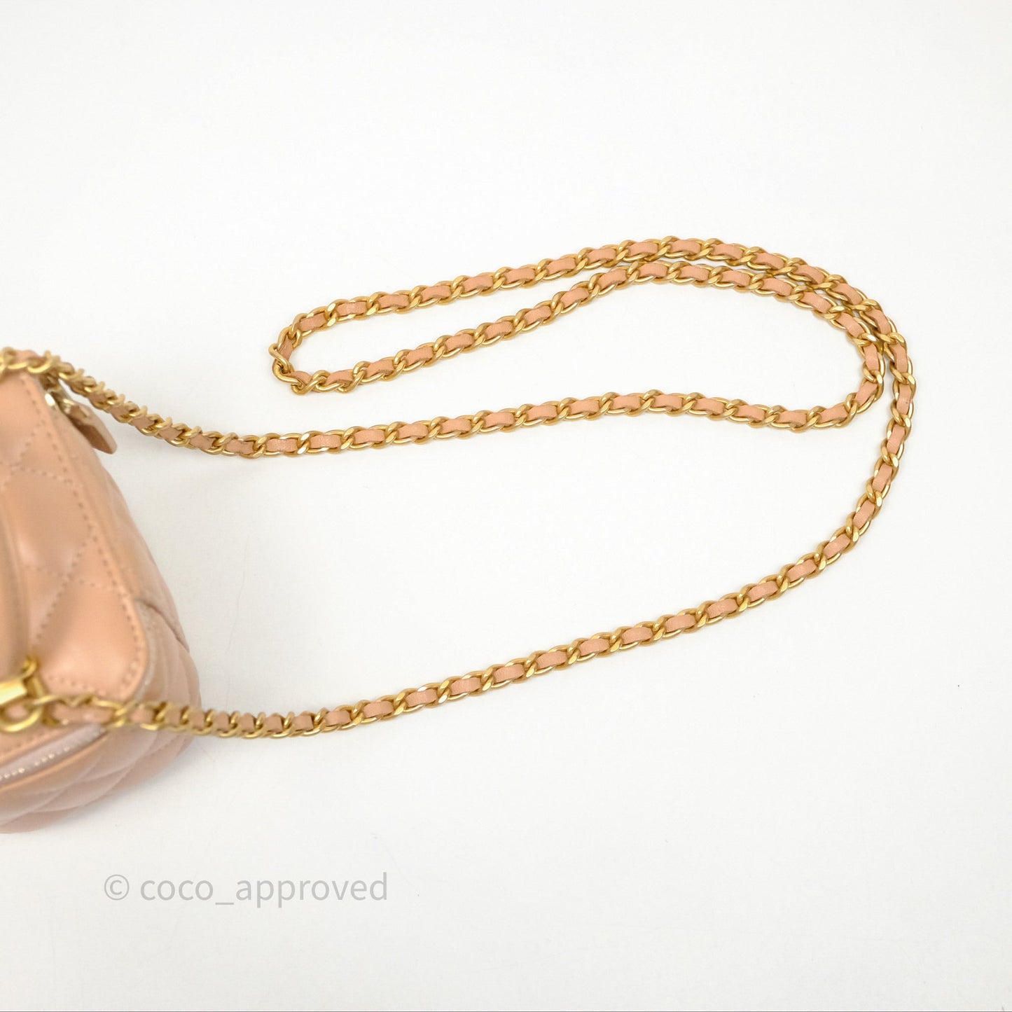 Chanel Mini Top Handle Vanity With Chain Beige Lambskin Aged Gold Hardware