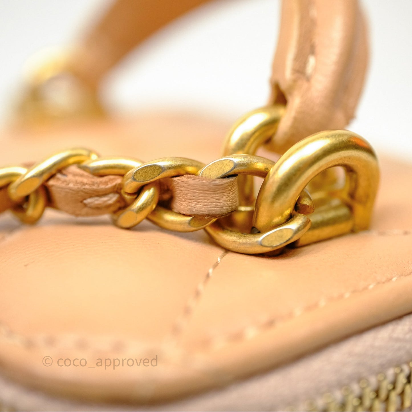 Chanel Mini Top Handle Vanity With Chain Beige Lambskin Aged Gold Hardware