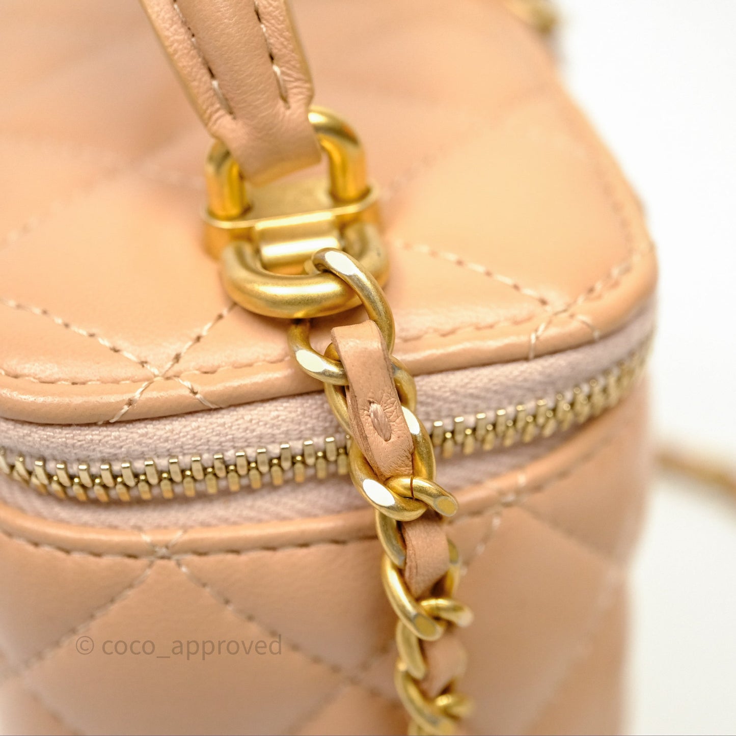 Chanel Mini Top Handle Vanity With Chain Beige Lambskin Aged Gold Hardware