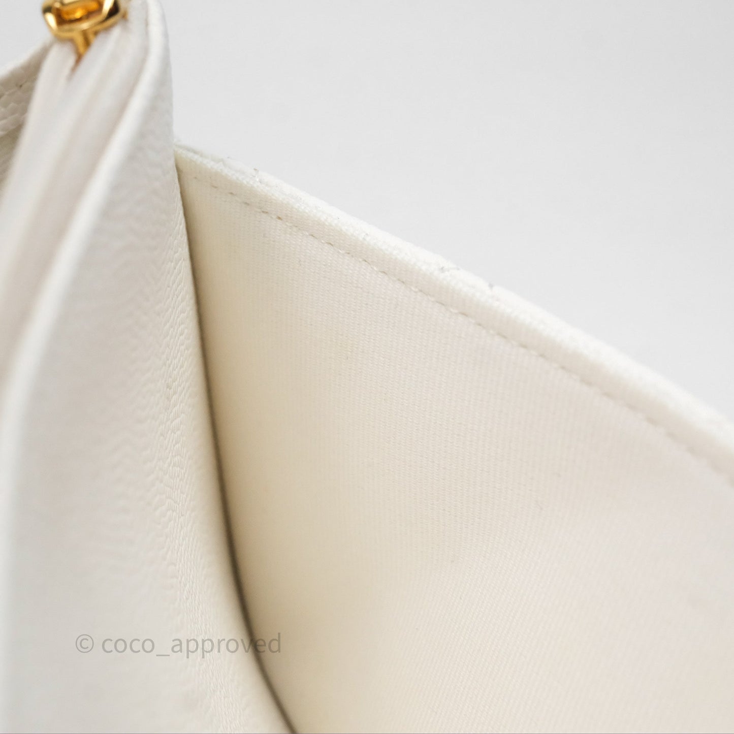 Chanel Quilted Classic Poker Wallet on Chain WOC White Caviar Gold Hardware