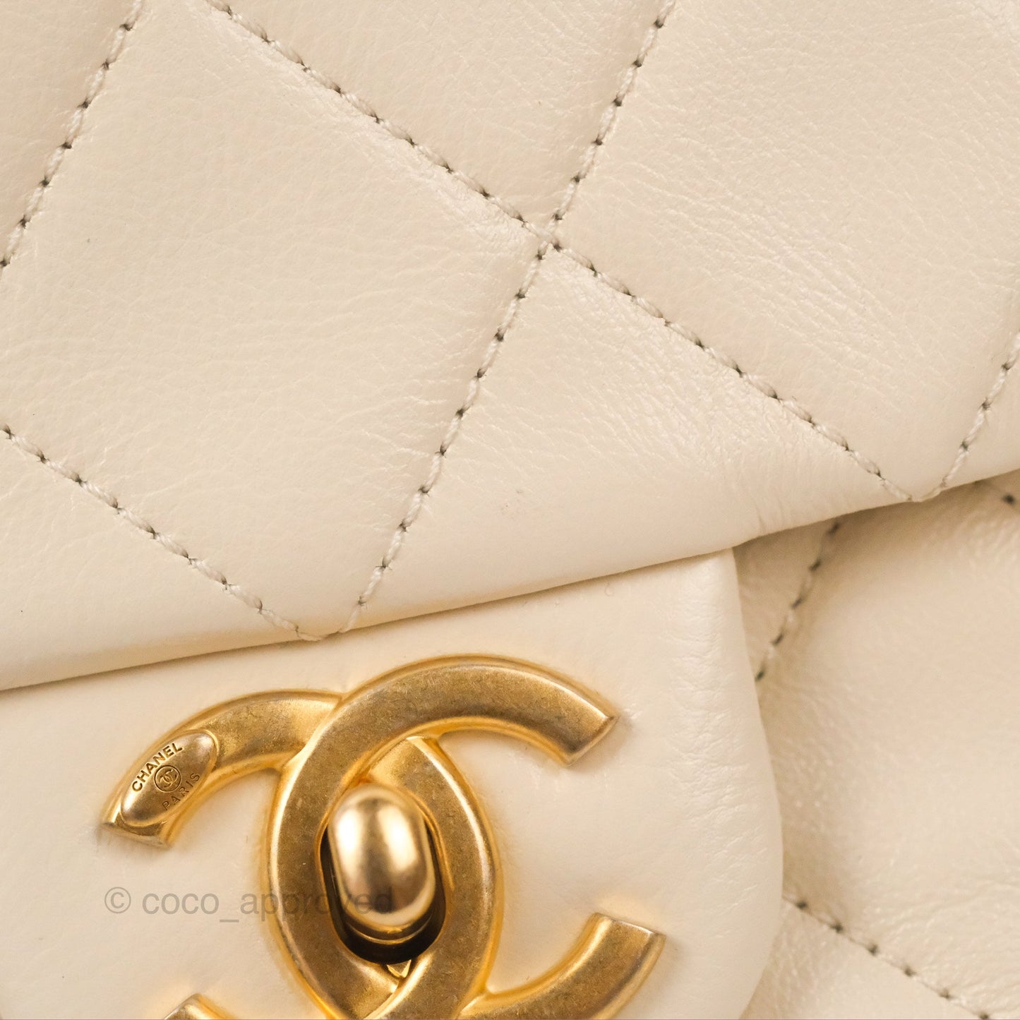 Chanel Mini Rectangular With Pearl Strap Quilted White Goatskin Aged Gold Hardware