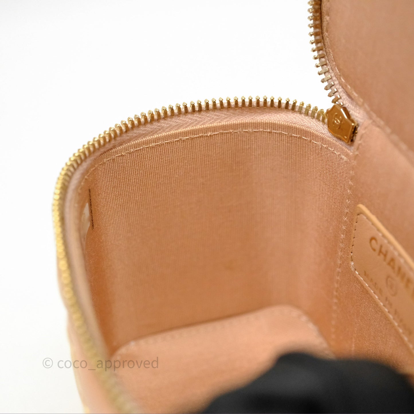 Chanel Mini Top Handle Vanity With Chain Beige Lambskin Aged Gold Hardware